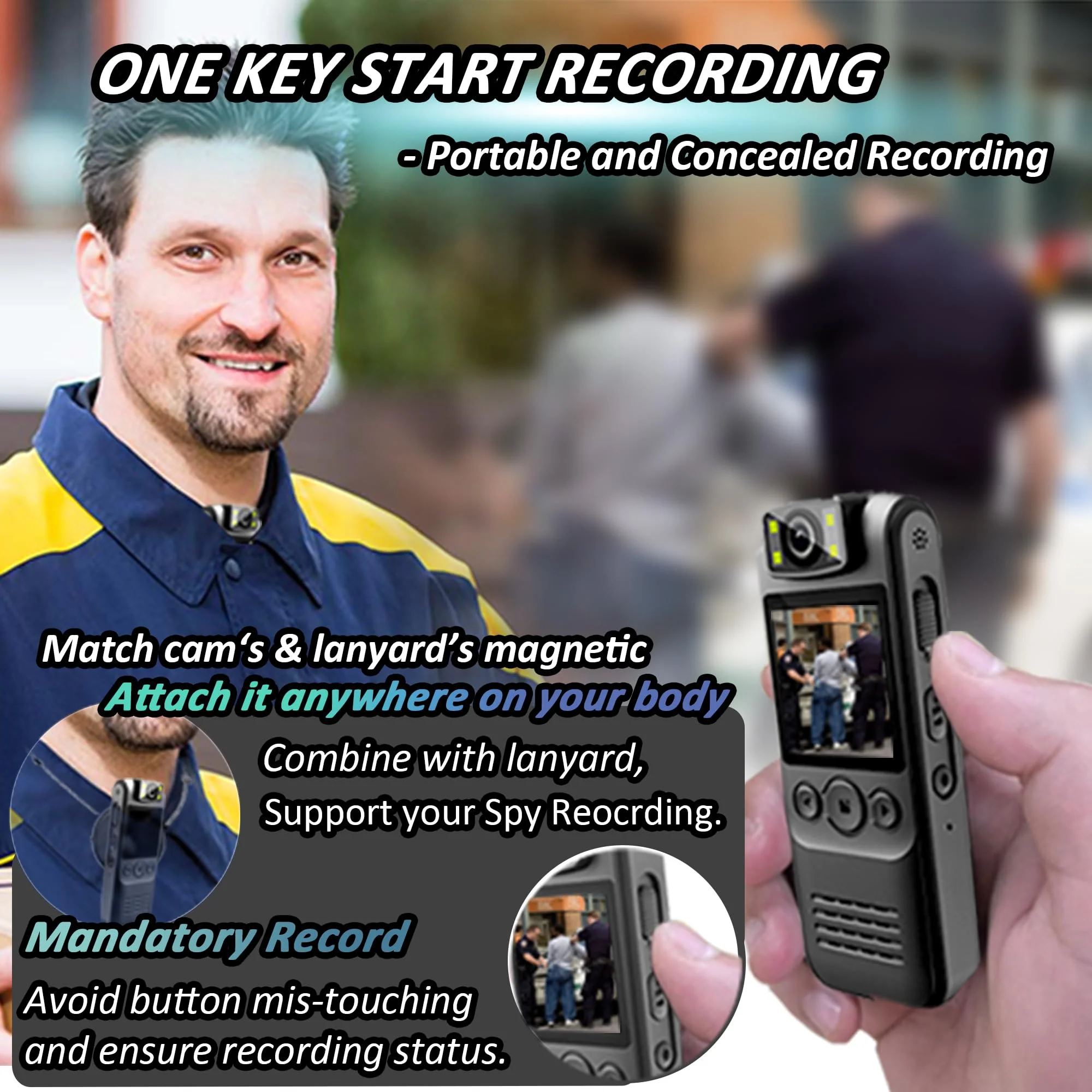 Body Camera with Audio & Video Recording- 64GB 1080P HD Police Cop Cam for Outdoor Law Enforcement Guard Travel Cameras- With Magnetic Clip Flashlight 6HR Battery Recorder (Black No Lanyard) Black 128G - Image 5