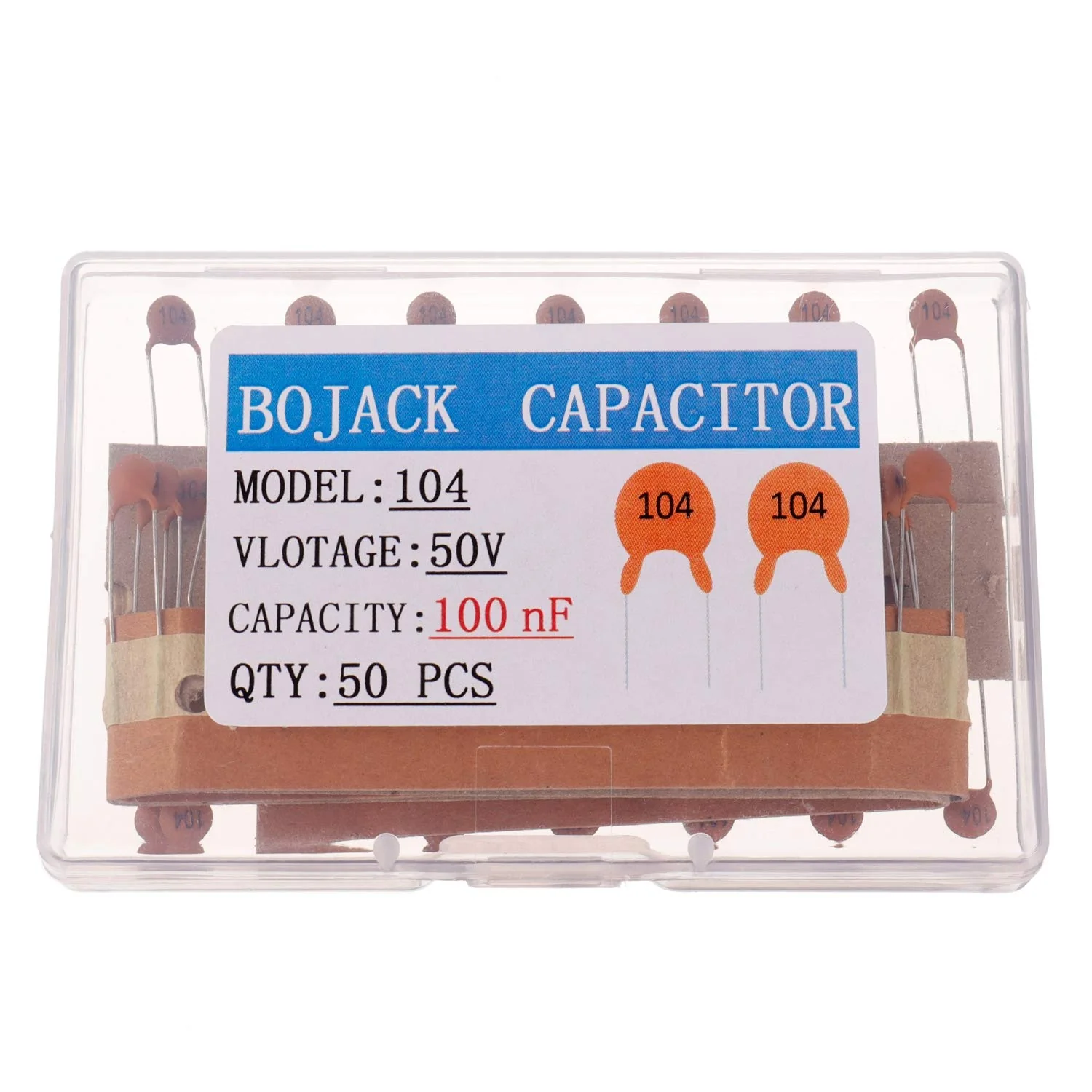 BOJACK 0.1uF 50V Ceramic Disc Capacitors 100nF Low Voltage Ceramic Capacitor with High Dielectric Constant (Pack of 50)