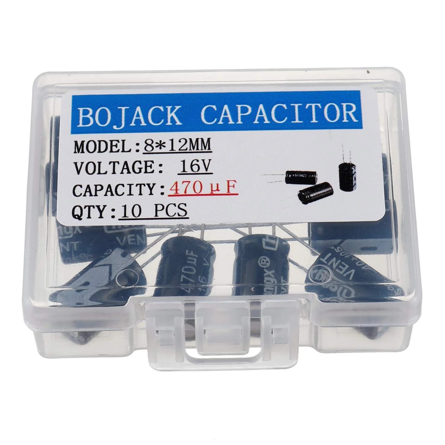 BOJACK 470uF 16V 8x12mm Capacitors 470 MFD 16 Volt 0.32 x 0.47 Inch ± 20% Aluminium Electrolytic Capacitors (Pack of 10)