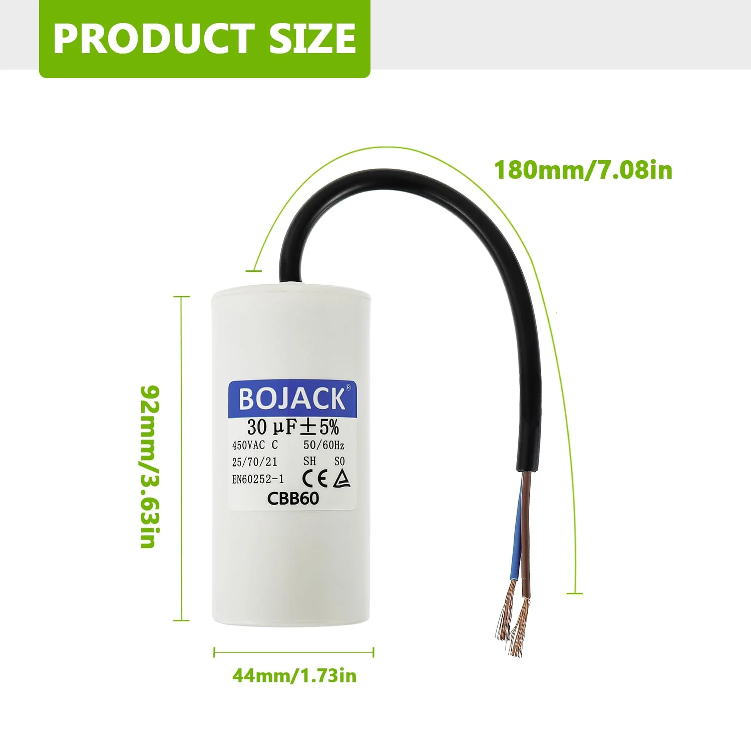 BOJACK CBB60 30uF 450V 50/60HZ Starting Capacitor, SH Motor Operating Capacitor, AC Motor Capacitor, with Wire - Image 2