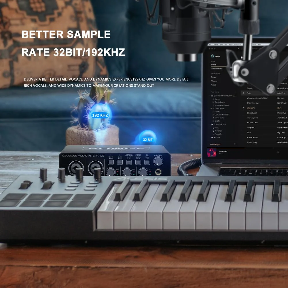 BOMGE U202 USB Audio Interface with Mic Preamplifier XLR/TSR/TS Ports,48V,32-Bit/192kHz Resolution fro computer recording,Streaming,Podcasting - Image 5