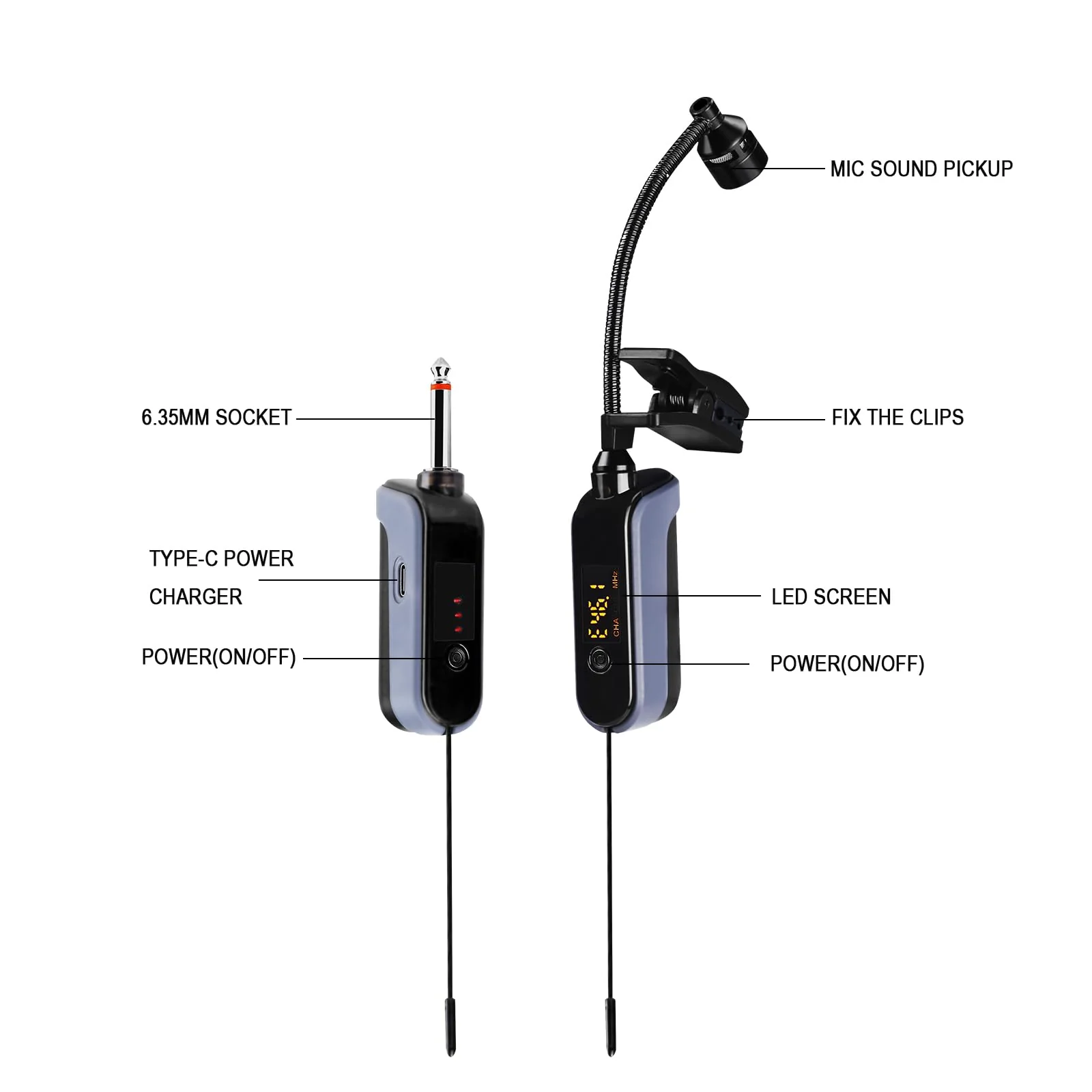 BOMGE UHF Wireless Instruments Microphone,Saxophone Microphone,Wireless Receiver and Transmitter,160ft Range,Plug and Play,Great for Trumpets, Clarinet, Cello, Active PA Systems (WTU-08A) WTU-08A - Image 8