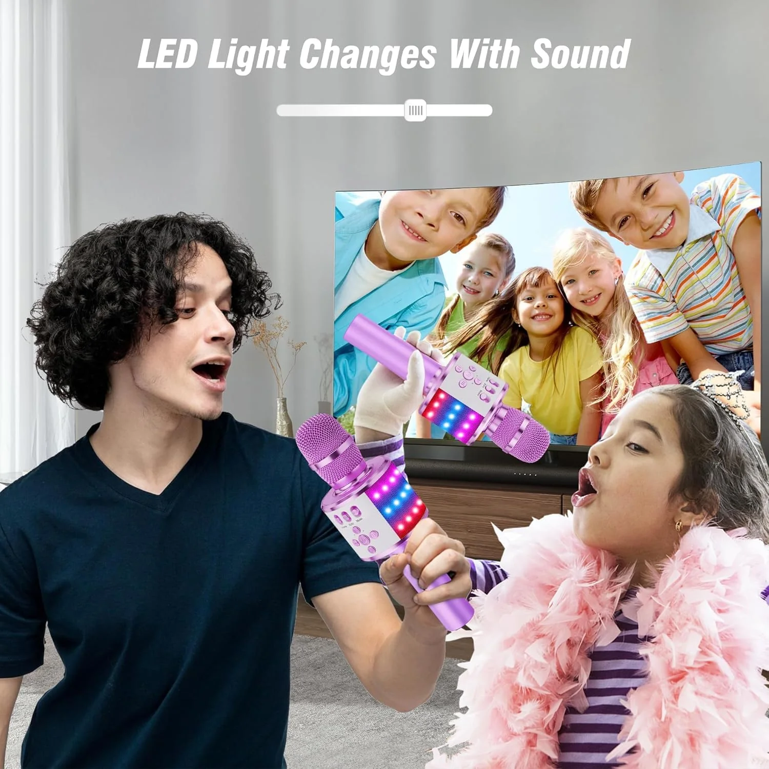 BONAOK Karaoke Microphone for Kids & Adults - Bluetooth Microphones Singing Mic with Disco Lights, Echo Effect, Built-in Speaker Portable Karaoke Player for Party Travel Gifts Q78(Light Purple) Light Purple - Image 7