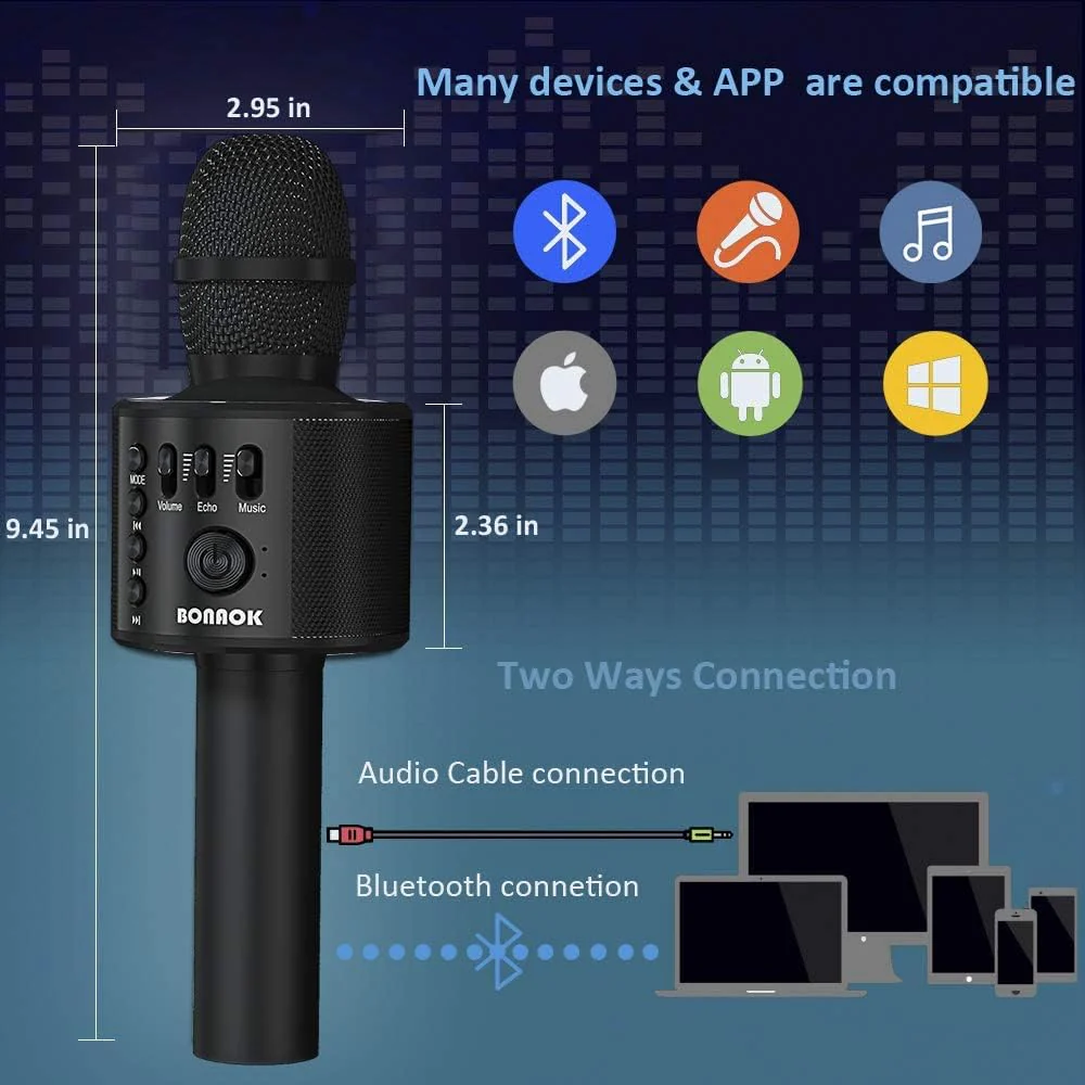 BONAOK Wireless Bluetooth Karaoke Microphone,3-in-1 Portable Handheld Karaoke Mic Speaker Machine Home Party Birthday for All Smartphones Q37 (Black) Black - Image 5