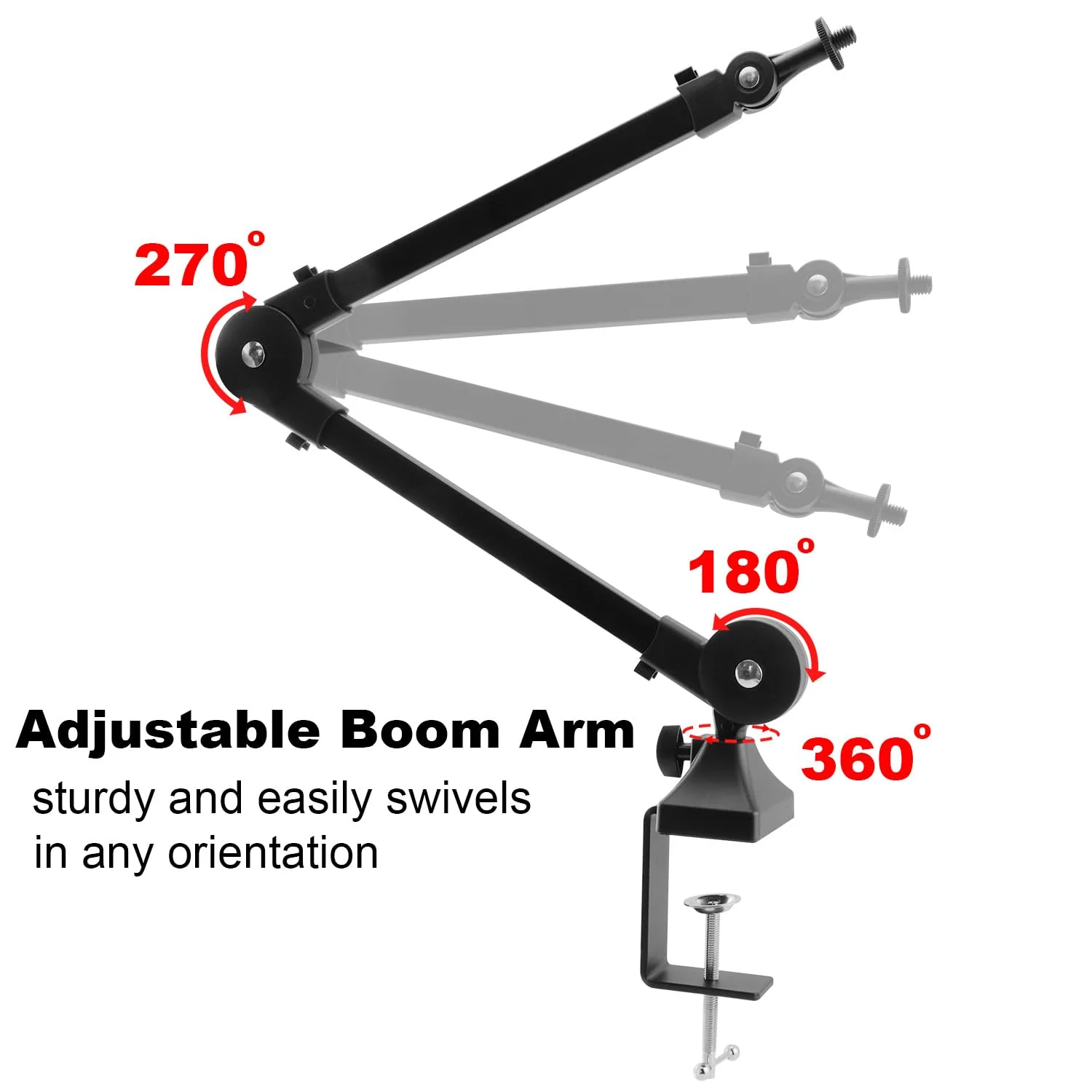 Boom Arm for FIFINE AM8 Microphone, Adjustable Stick Microphone Arm Stand with Desk Mount Clamp, Screw Adapter, Cable Management, 2pc Windscreen for Podcast Streaming Gaming Studio - Image 3