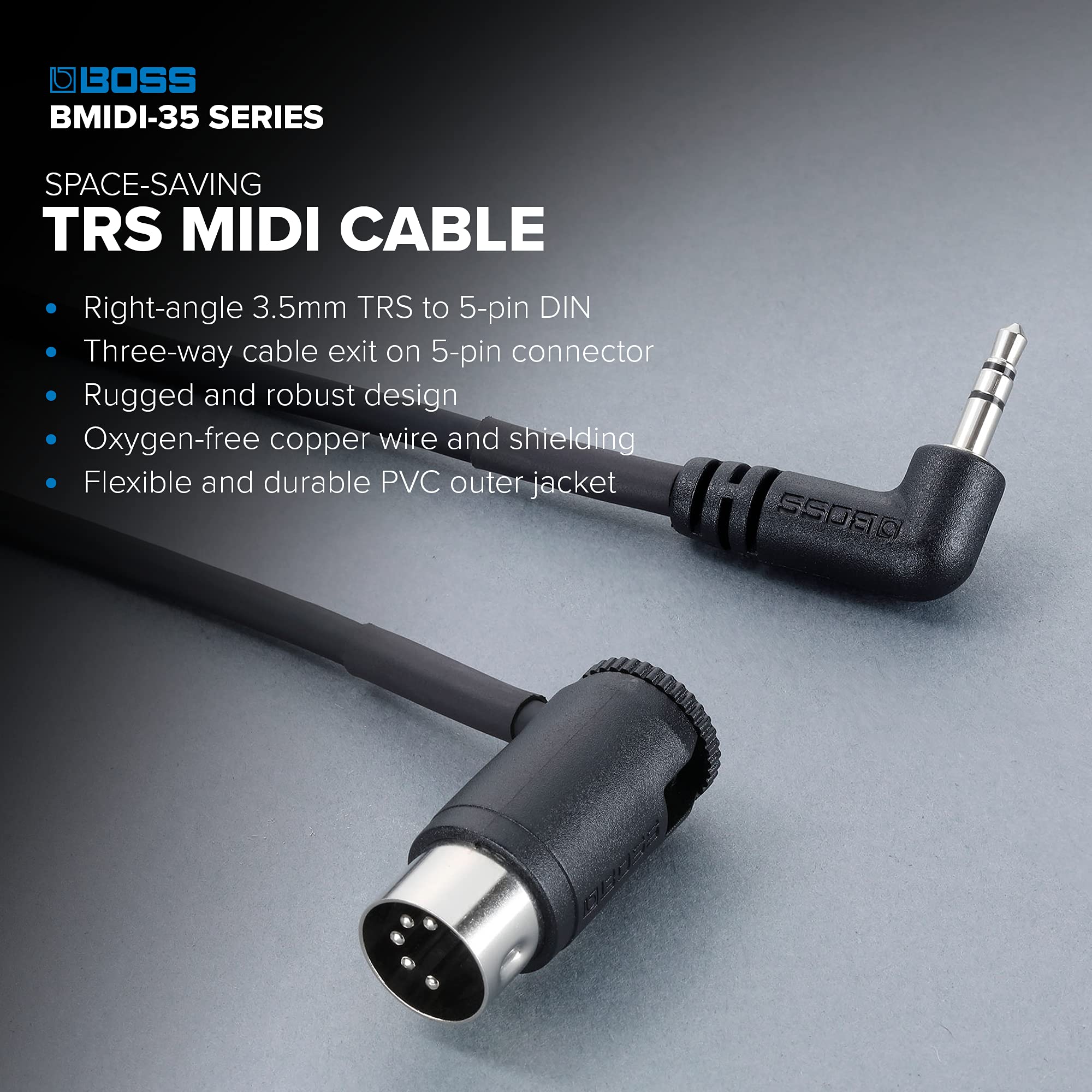 BOSS BMIDI-2-35 – 2ft / 60cm – Space-Saving 3.5mm TRS to Multi-Directional 5-Pin MIDI Cable – Provides Premium connectivity Pedals - Image 2