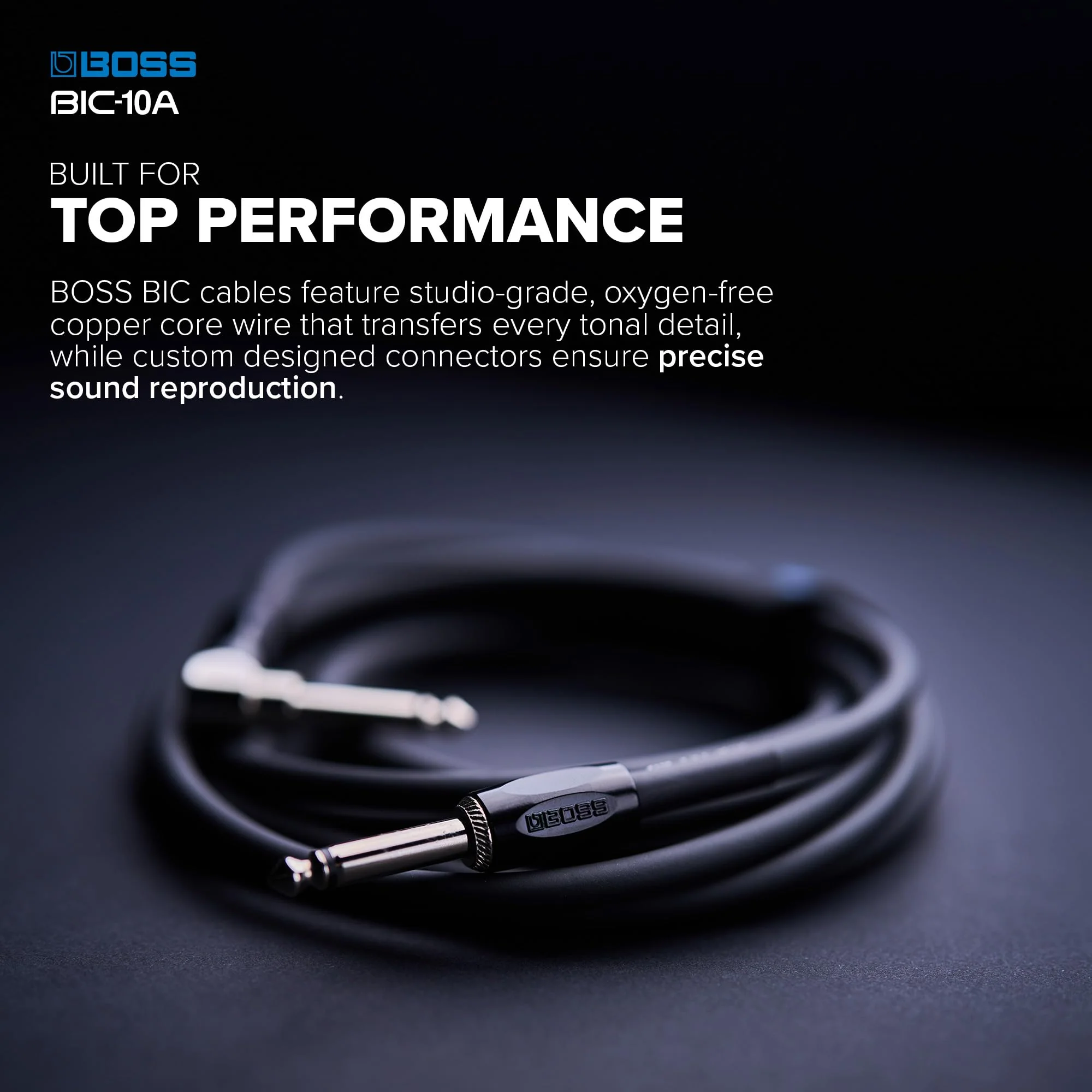 BOSS Colorful Quality Lightweight Instrument Cable (BIC-10A-BK) BLACK - Image 4