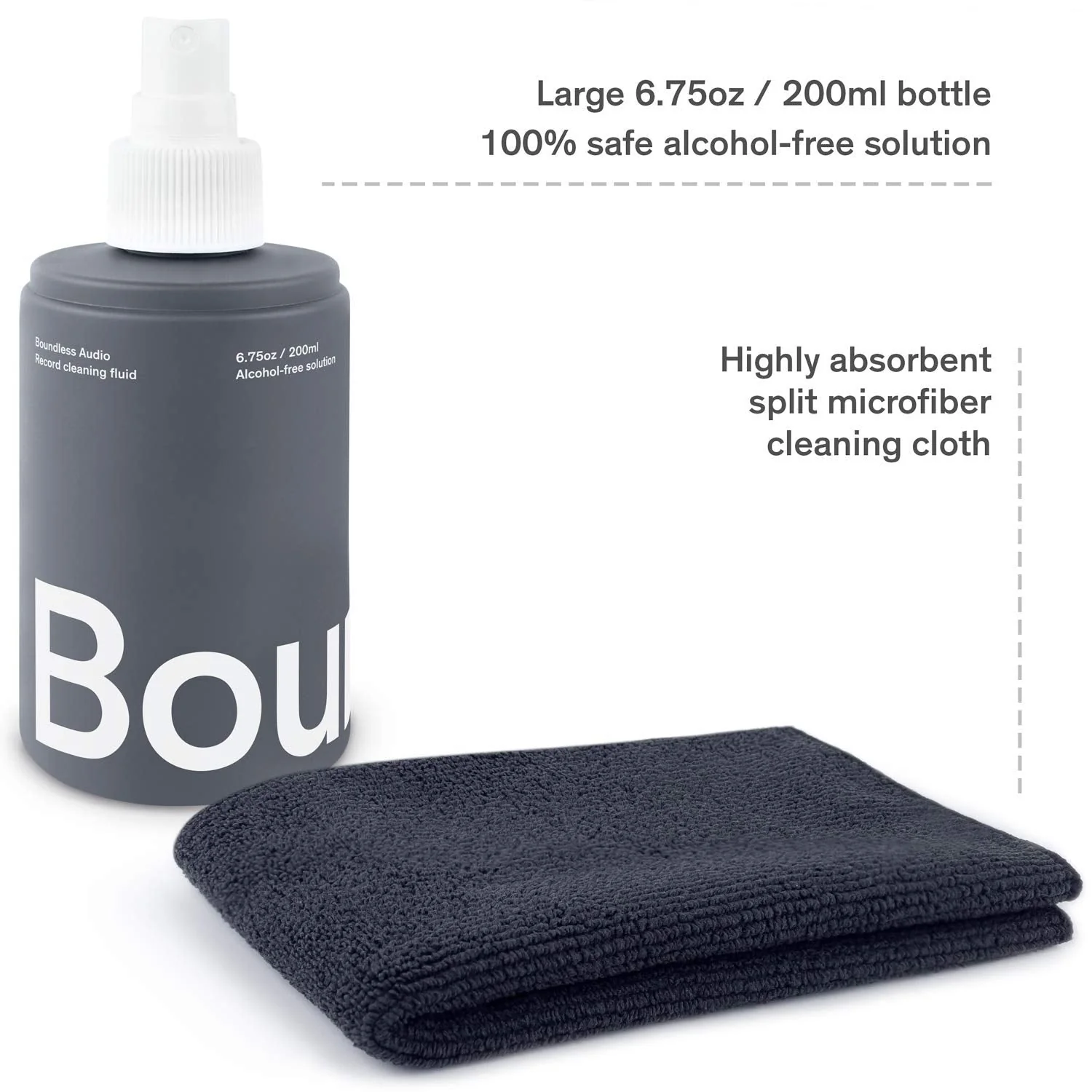 Boundless Audio Record Cleaning Solution - 6.75oz Vinyl Cleaner Fluid, Vinyl Cleaner Cloth & Record Label Protector 6.75 oz - Image 2
