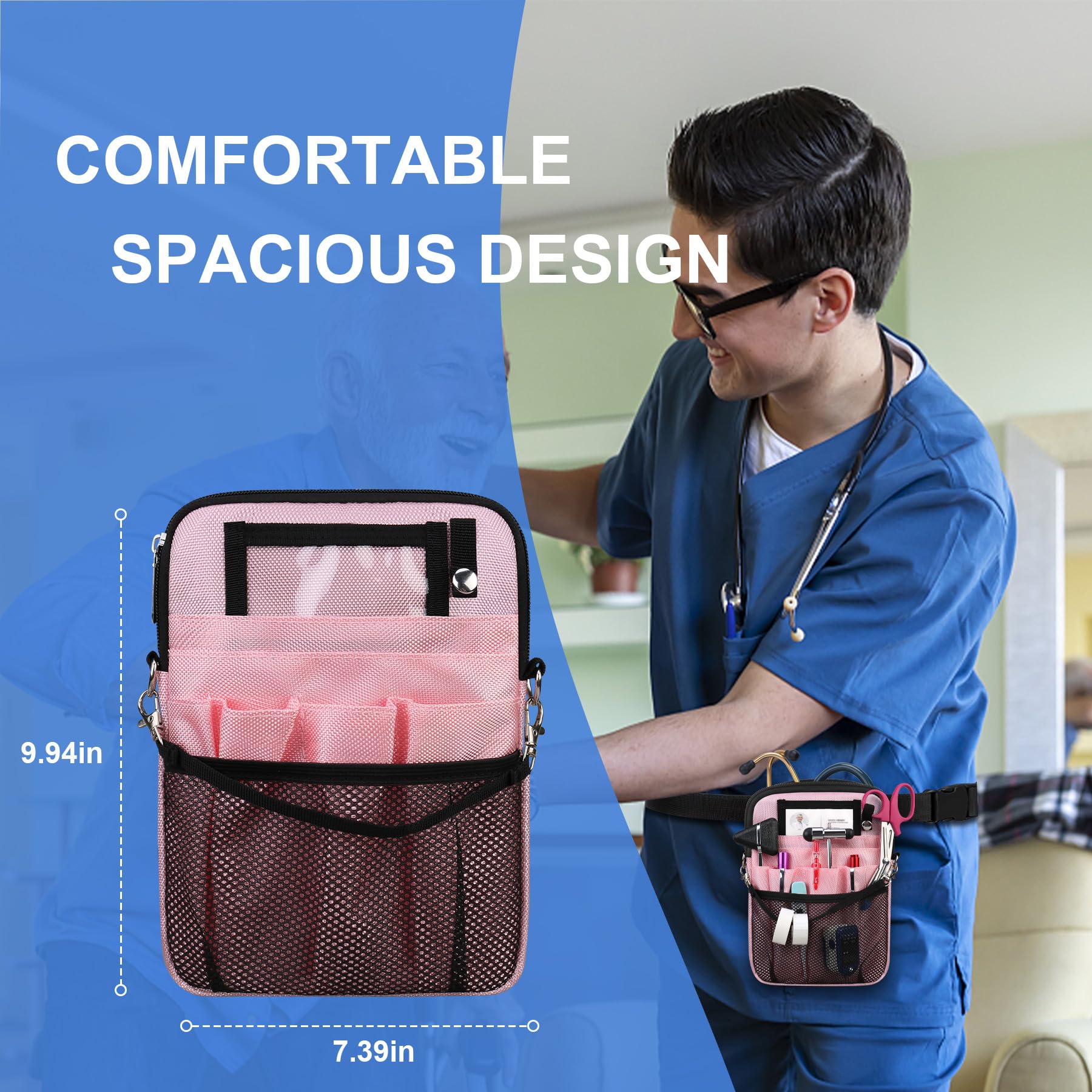 BOVKE Nurse Fanny Pack with Medical Gear Pockets, Tape Holder, Medical Bag Nurse Waist Pouch Organizer with Utility Storage for Stethoscopes, Bandage Scissors and Other Emergency Supplies, Pink - Image 5