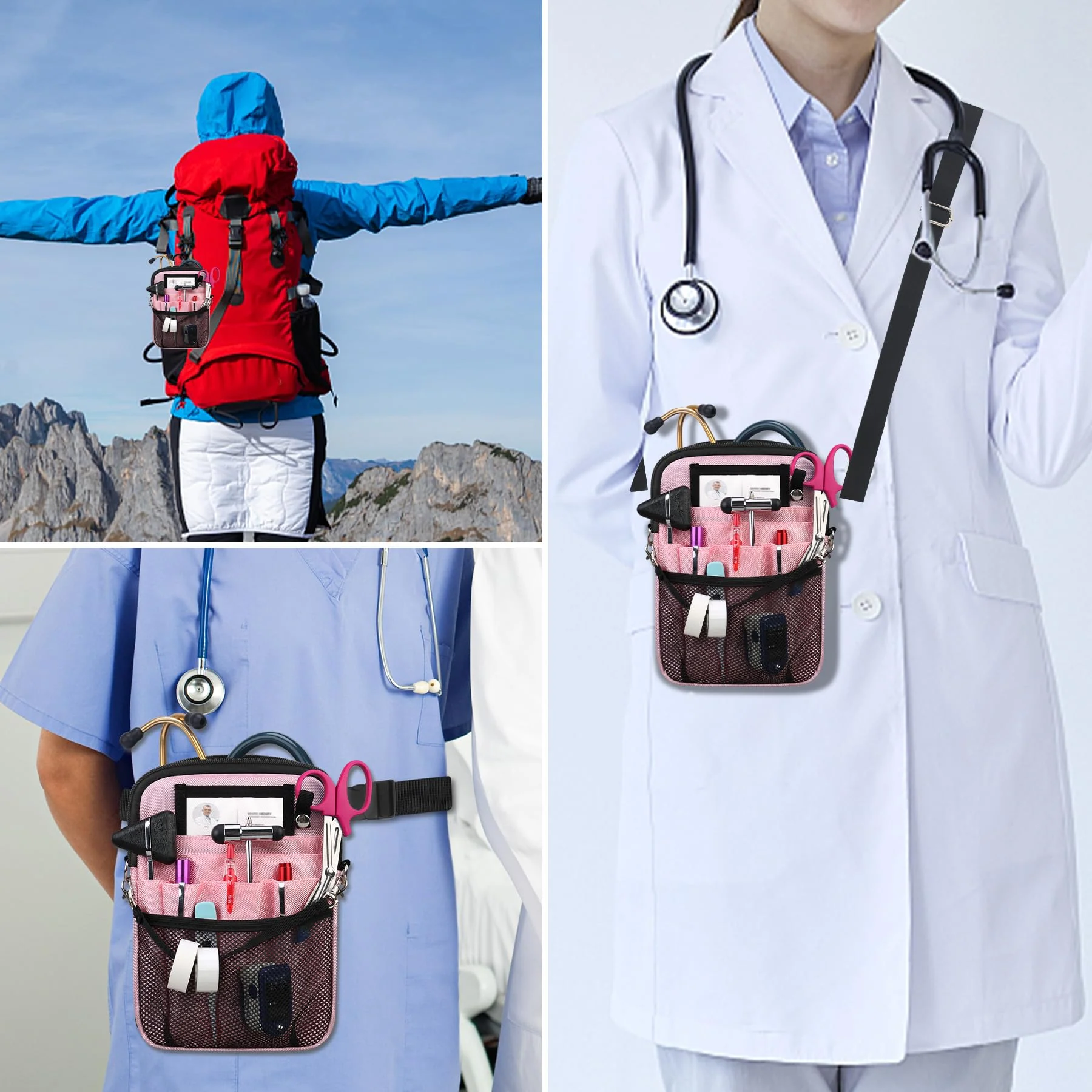 BOVKE Nurse Fanny Pack with Medical Gear Pockets, Tape Holder, Medical Bag Nurse Waist Pouch Organizer with Utility Storage for Stethoscopes, Bandage Scissors and Other Emergency Supplies, Pink - Image 6
