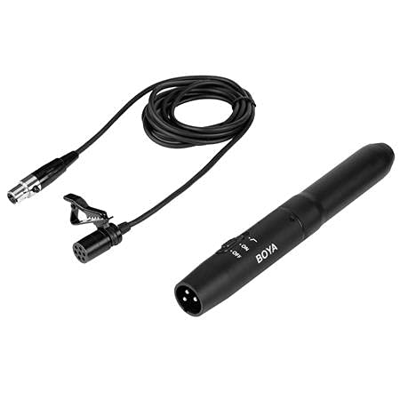 Boya BY-M11OD Professional Omnidirectional XLR Lavalier Microphone for Interviews, Dialog & Instruments AA Battery or Phantom Powered, Black