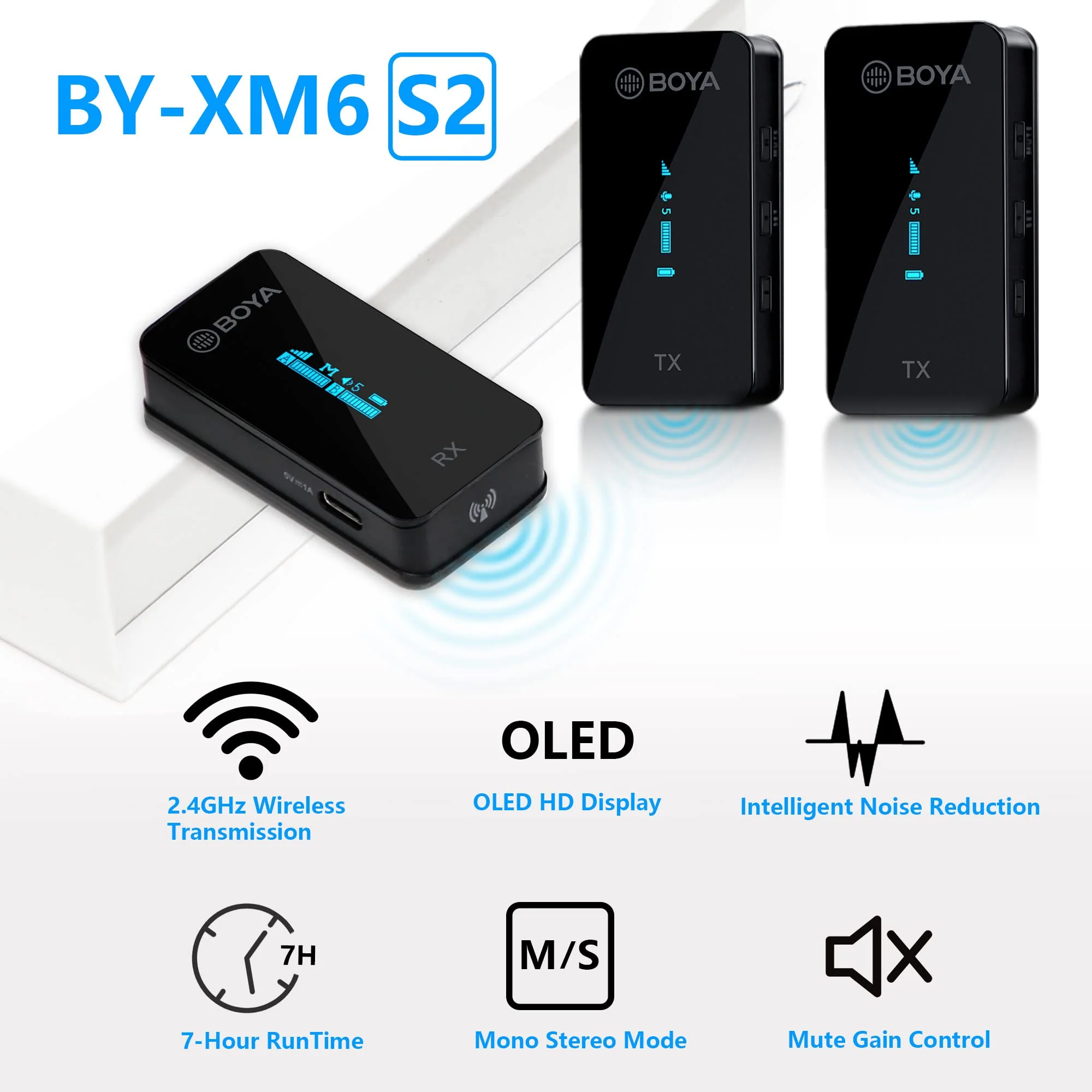 BOYA BY-XM6-S2 Wireless Lavalier Microphone 2.4GHz Dual Channel Wireless Lapel Microphones for Cameras DSLR Camcorder Clip on Lapel Mic for Video Recording YouTube Vlogging Interview 328ft Range 2TX+RX - Image 2