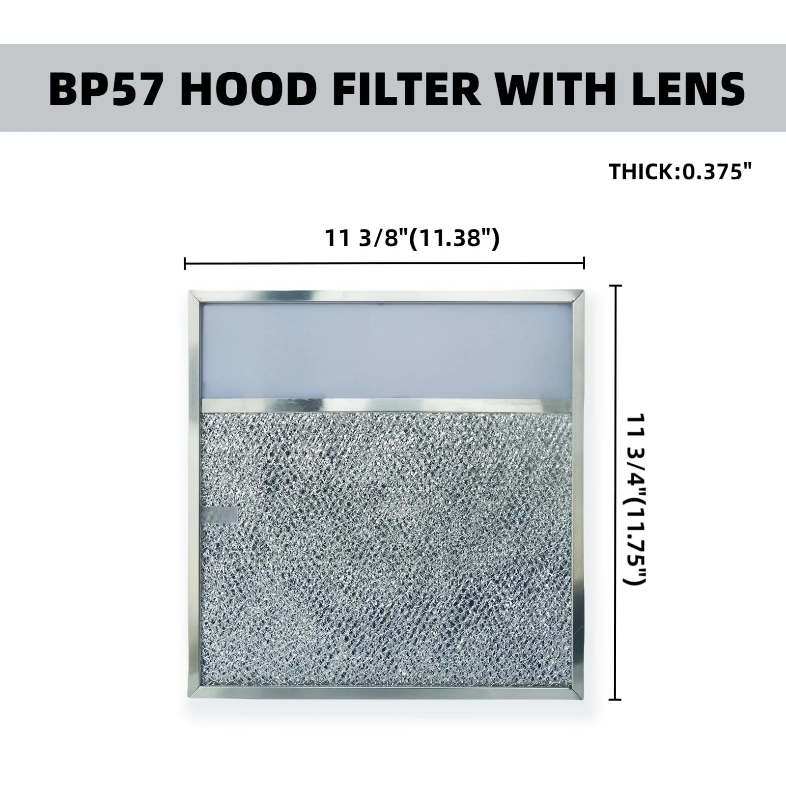 BP57 Stove Hood Vent Filter with Light Lens,Kitchen Exhaust Grease Filter, Grease Air Filter 11 3/8" x 11 3/4" (1-Pack) for Broan-NuTone fit 43000 Series Range Hood - Image 2