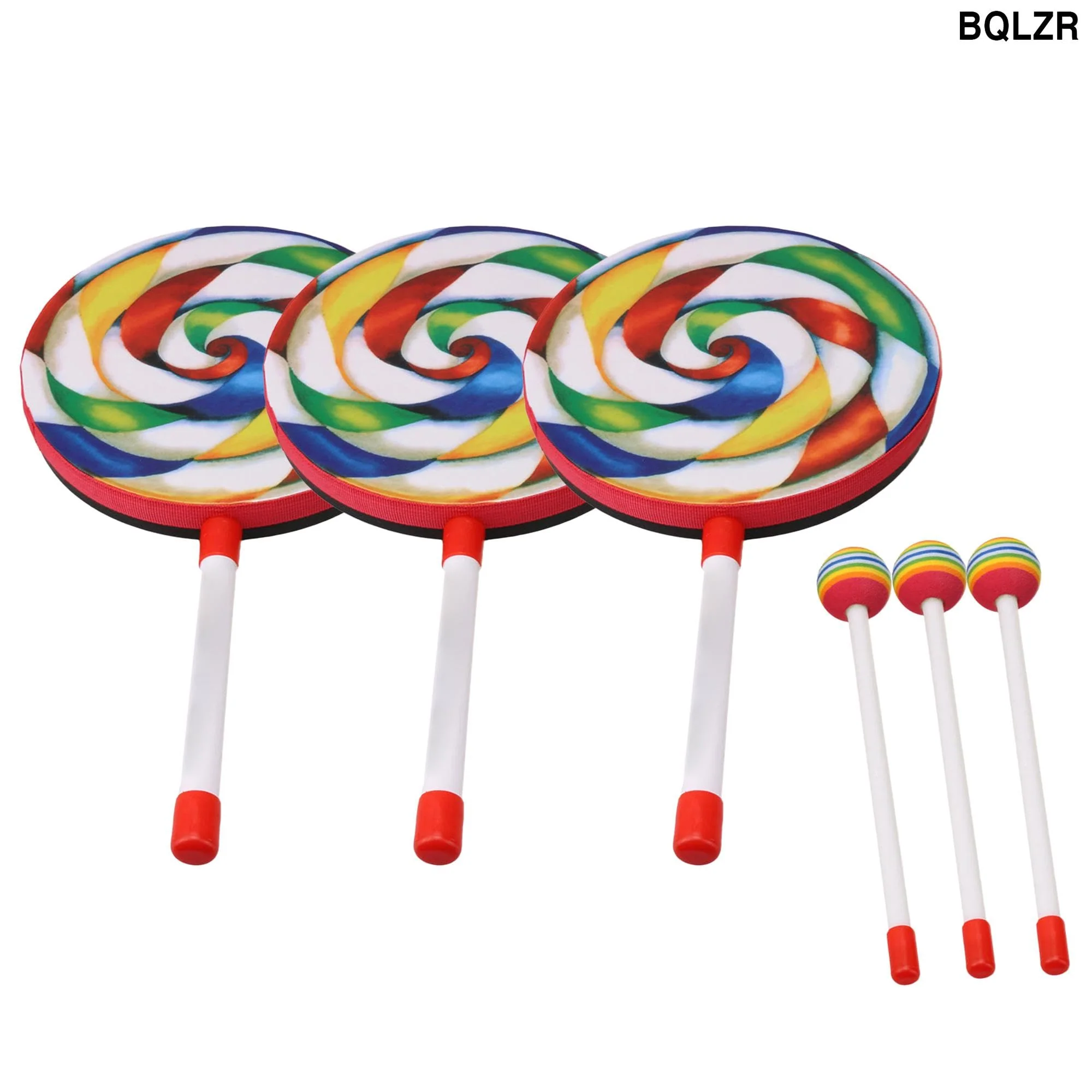 BQLZR Round Percussion Hand Drums 7.87 Inch Dia Colorful w/Mallet for Gift Pack of 3 - Image 6