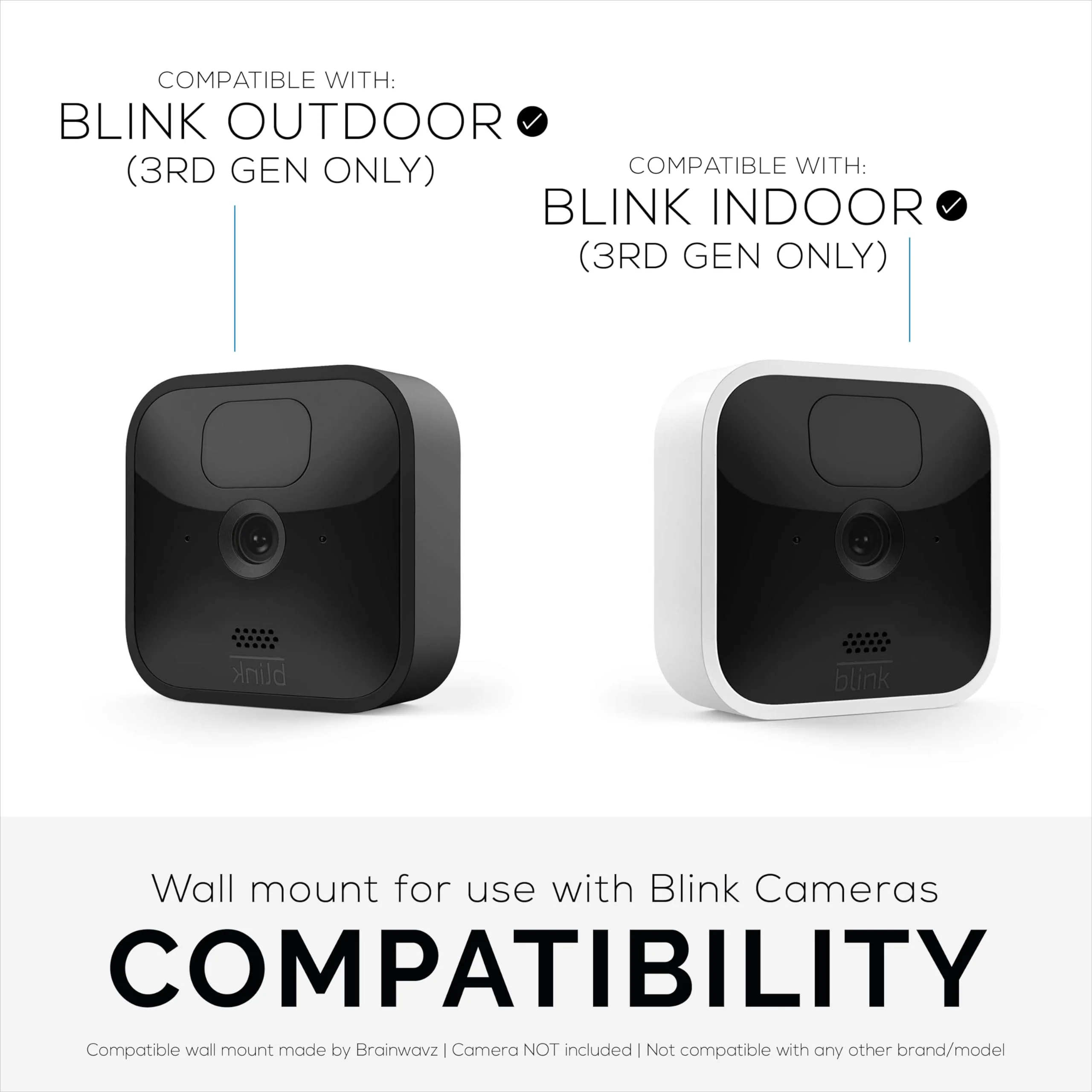 BRAINWAVZ Adhesive Blink Outdoor Indoor Camera Mount (3RD GEN), 2 Pack Holder, No Hassle Installation, No Screws, No Mess Bracket Stand, (White) - Image 2