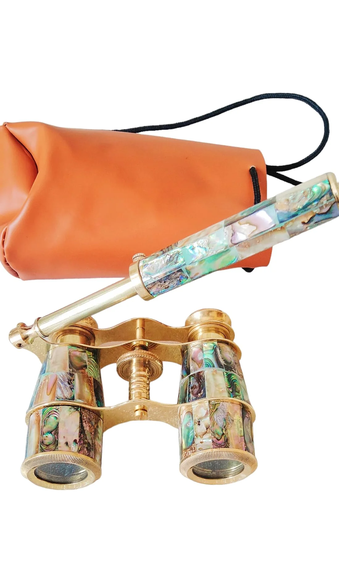 Brass Binoculars Opera Glasses 3x25 Natural Abalone Green Nautical Binocular-spyglasses-Maritime Leather Decor-Christmas-Groomsmen
