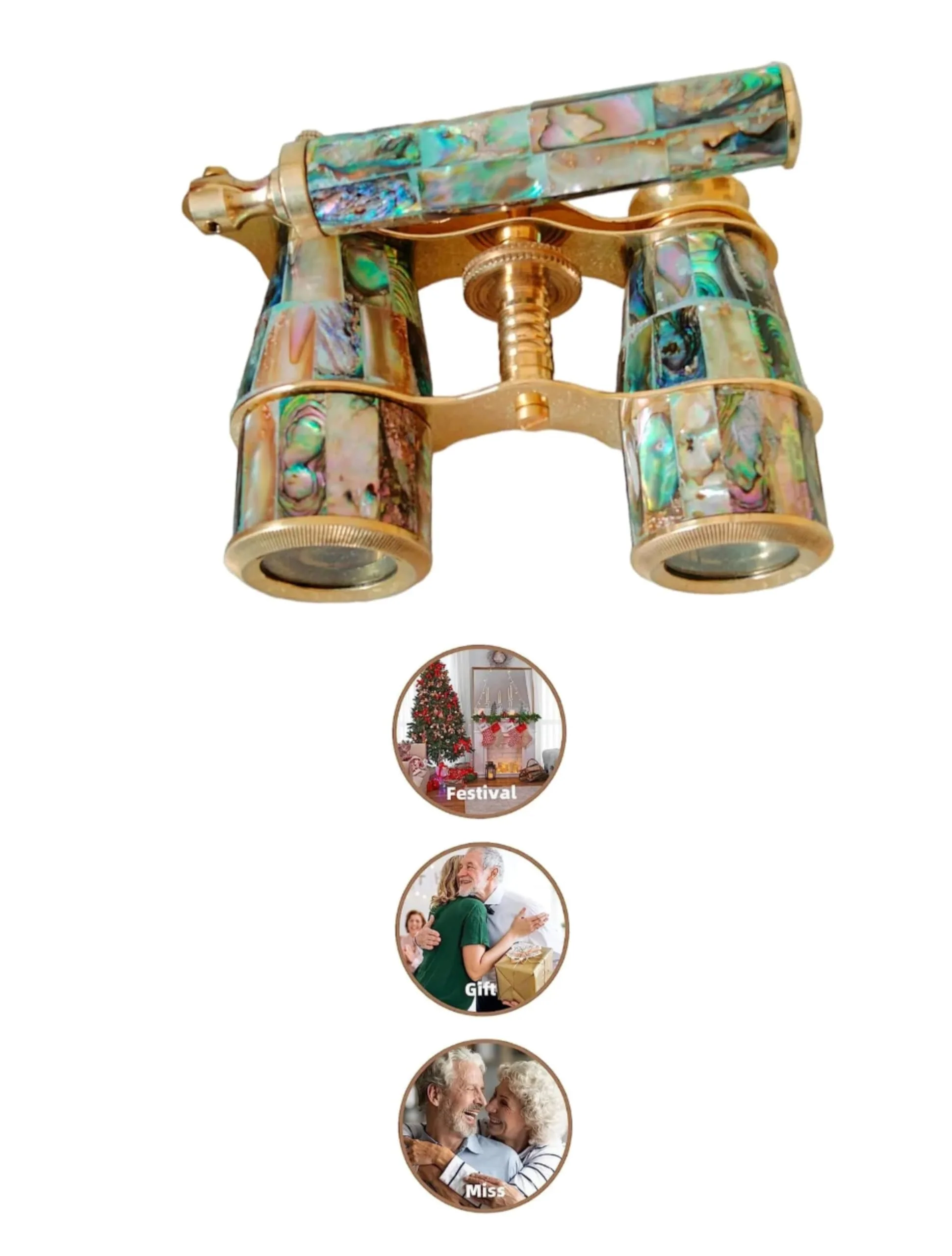 Brass Binoculars Opera Glasses 3x25 Natural Abalone Green Nautical Binocular-spyglasses-Maritime Leather Decor-Christmas-Groomsmen - Image 2