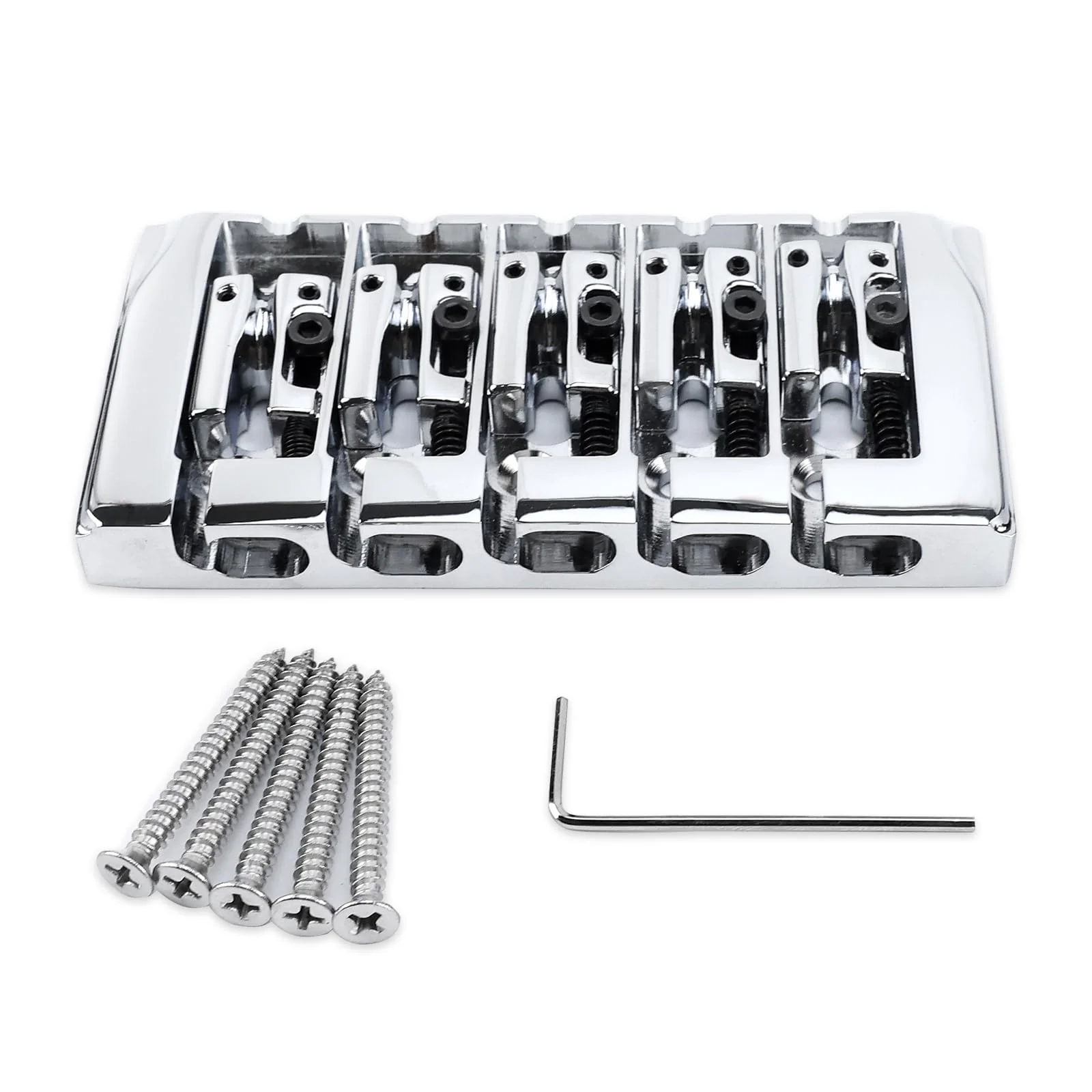 Brass Electric Bass Bridge 5 String Bass Hardtail Bridge 18mm String Spacing Compatible with 5-string Electric Bass Replacement Parts Chrome