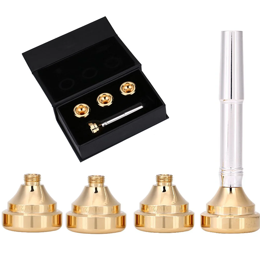 Brass Trumpet Mouthpiece Set with 7C 5C 3C 1.5C, 4 Gold Plated Mouthpiece Cups, Trumpet Accessories for Beginners