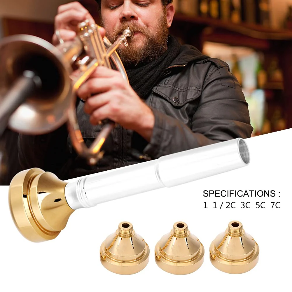 Brass Trumpet Mouthpiece Set with 7C 5C 3C 1.5C, 4 Gold Plated Mouthpiece Cups, Trumpet Accessories for Beginners - Image 3