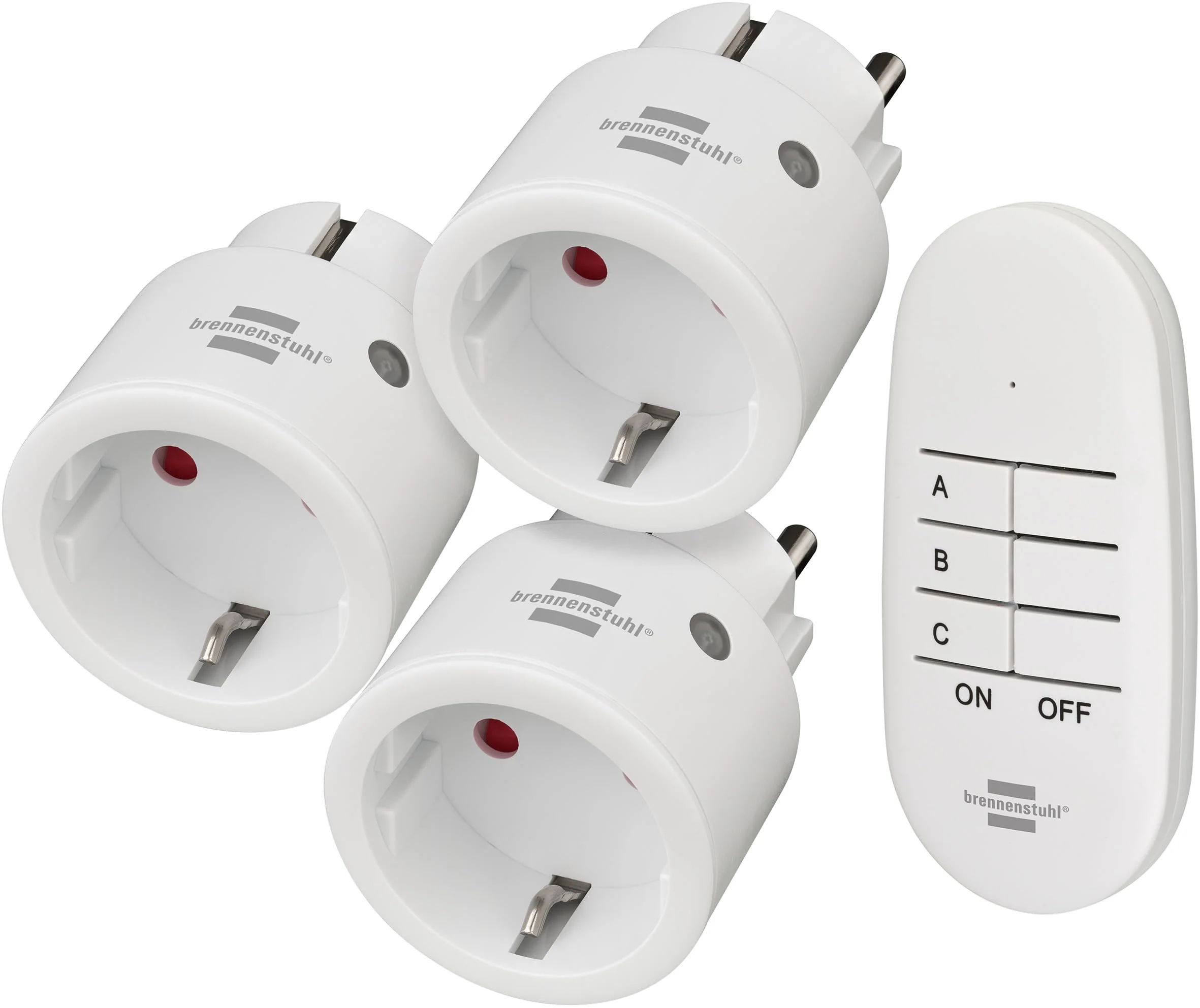 Brennenstuhl Comfort-Line Mini 3+1 Remote Control Socket Set of 3 (Indoor Use with Handheld Transmitter and Increased Touch Protection) White 3 Mini-Funksteckdosen 3 mini radio sockets Single