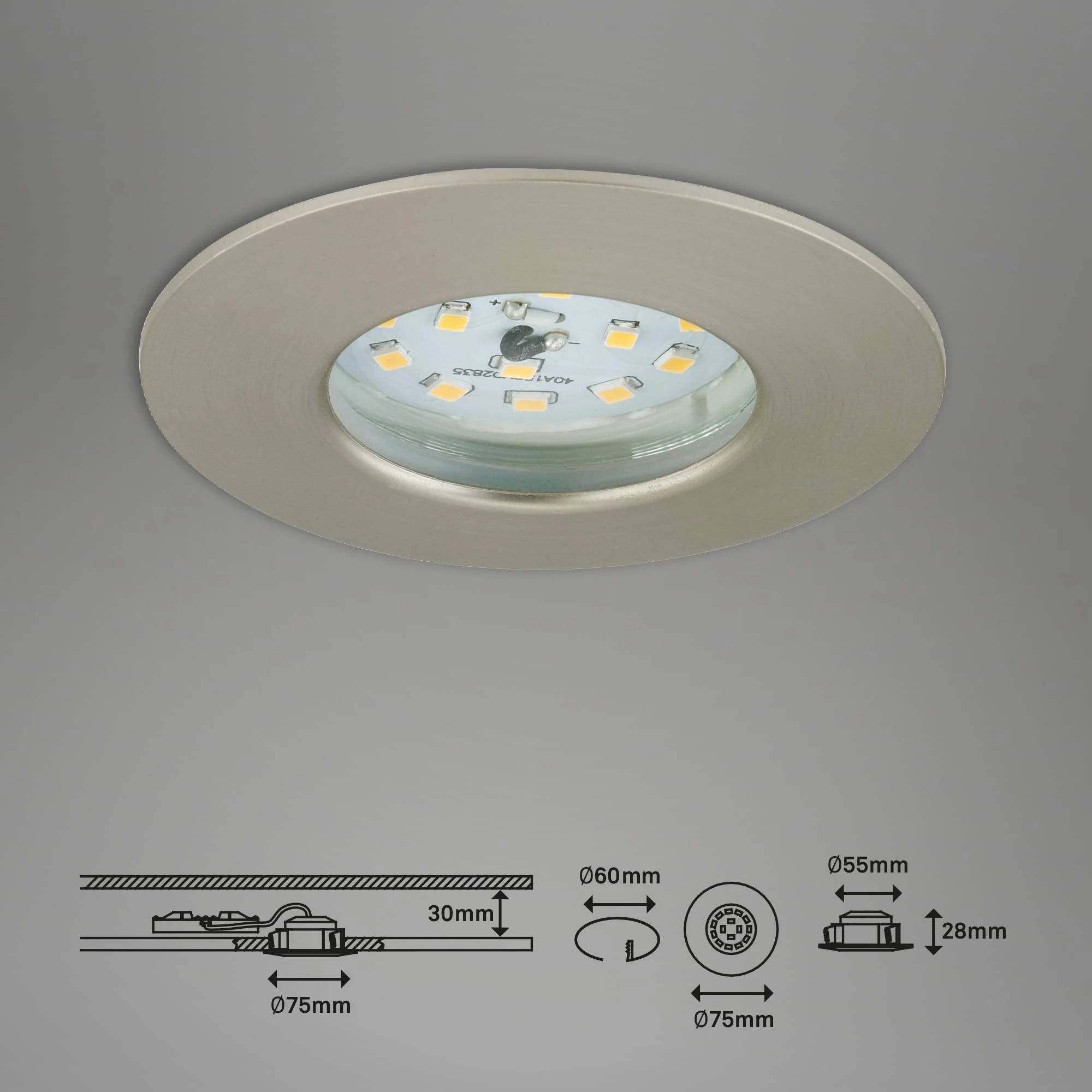 Briloner LED, Small mounting Depth, 230V, Set of 3, Ceiling Light, Downlight, Bathroom recessed lamp, Integrated, 5 W, Satin Nickel Matt-nickel - Image 7