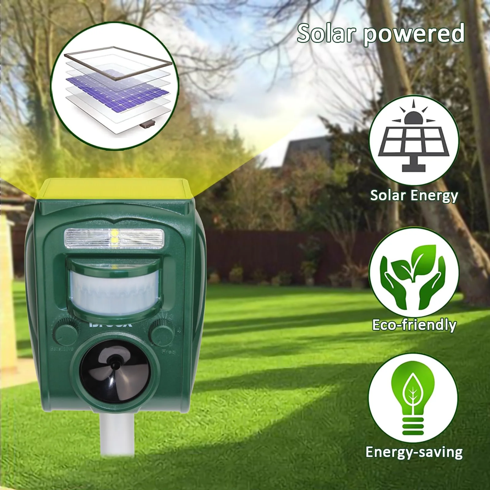 Broox 2026 Upgraded Solar Animal Repellent, Cat Repellent Outdoor, Squirrel Repellent, Deer Repellent, Ultrasonic pest Repeller, Waterproof IP 65, Motion Detection, Dog, Raccoon, Skunk, Rabbit, Rodent - Image 3