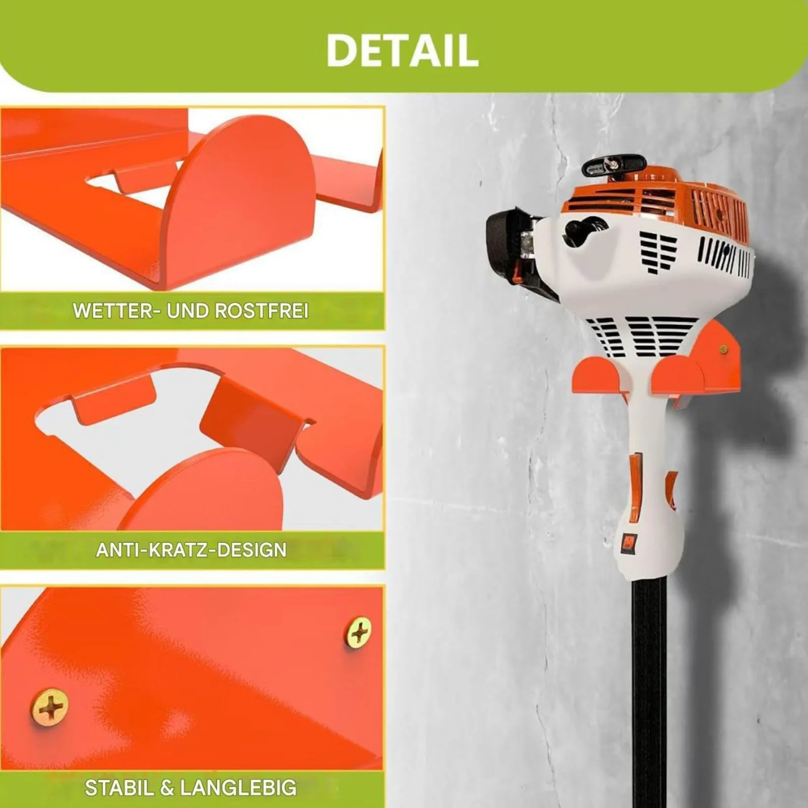 Brush Cutter Holder, Wall Mount for Grass Trimmer, Garden Power Tool Hanger, with Matching Screws, for Garage Trimmer, Garden Tools - Orange - Image 3