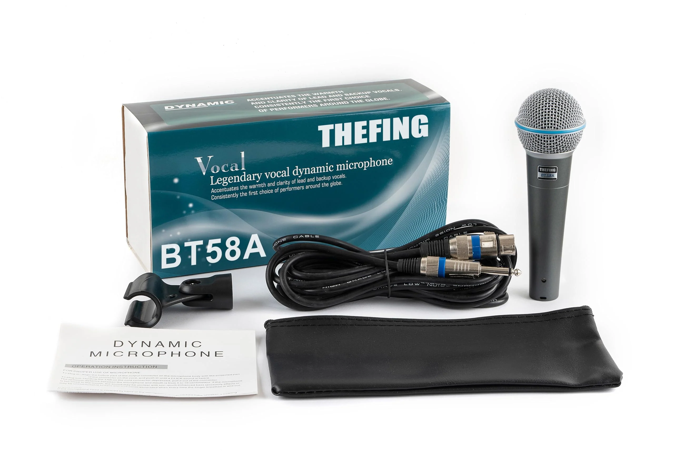 BT 58A Wired Dynamic Supercardioid Vocal Microphone,Includes 16ft XLR Audio Cable and Stand Adapter,for Stage Singing,Studio,Mixer,Speakerand Karaoke,Handheld Mic - Image 2