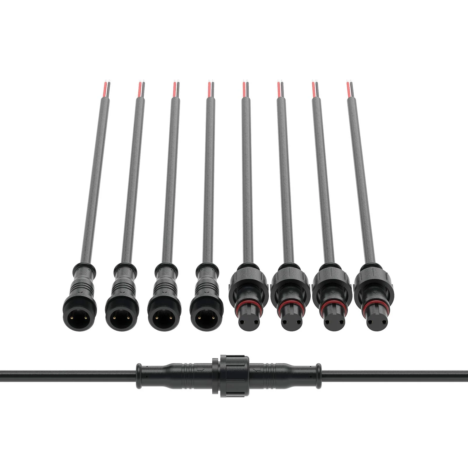 BTF-LIGHTING 2 Pin Waterproof Electrical Plug 22 AWG IP65 Male Socket 7.87 in/20 cm Extension Cable for Boat, Indoor/Outdoor LED Strip/Strip Light 22 mm Nut Small 5 Pairs 2Pin Small