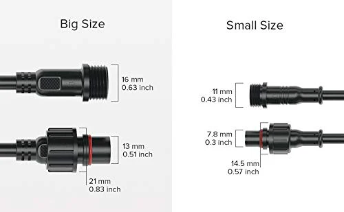BTF-LIGHTING 2 Pin Waterproof Electrical Plug 22 AWG IP65 Male Socket 7.87 in/20 cm Extension Cable for Boat, Indoor/Outdoor LED Strip/Strip Light 22 mm Nut Small 5 Pairs 2Pin Small - Image 6