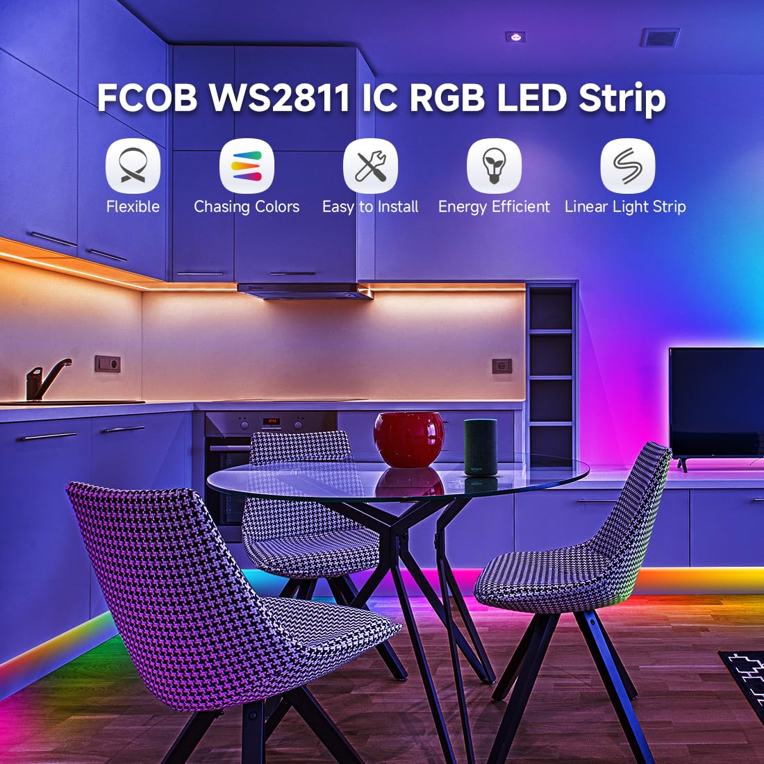 BTF-LIGHTING FCOB WS2811 IC RGB COB LED Strip 864LED/m Flexible High Density Color Chasing Uniform Light DC12V 16.4FT 24IC/m 12mm Width for DIY Lighting Projects(No Adapter or Controller) DC12V IP30 16.4FT 864LED/m - Image 6
