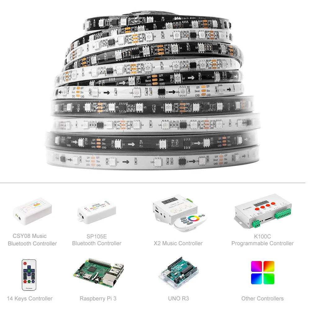 BTF-LIGHTING WS2811 Addressable LED Strip Ultra Bright 5050SMD RGB 60LED/m 20Pixels/m Multi-Colored Light Total 300LED 100Pixels 16.4FT DC12V IP65 Silicone Coating Waterproof(No Adapter or Controller) 60LEDs/m IP65 Silicone coating waterproof - Image 6