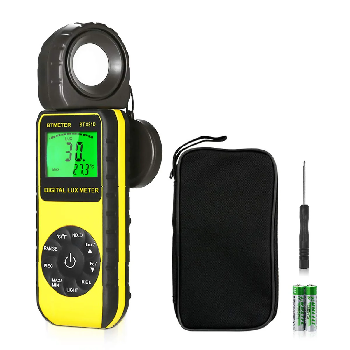 BTMETER BT-881D Digital Illuminance Light Meter, Measure Lights 0.01~400,000 Lux (0.01~40,000 FC) Foot Candles Luxmeter with 270ยบ Rotated Sensor for Plants LED Lights Indoor Outdoor Light Tester BT881D (0.01~400,000 Lux)
