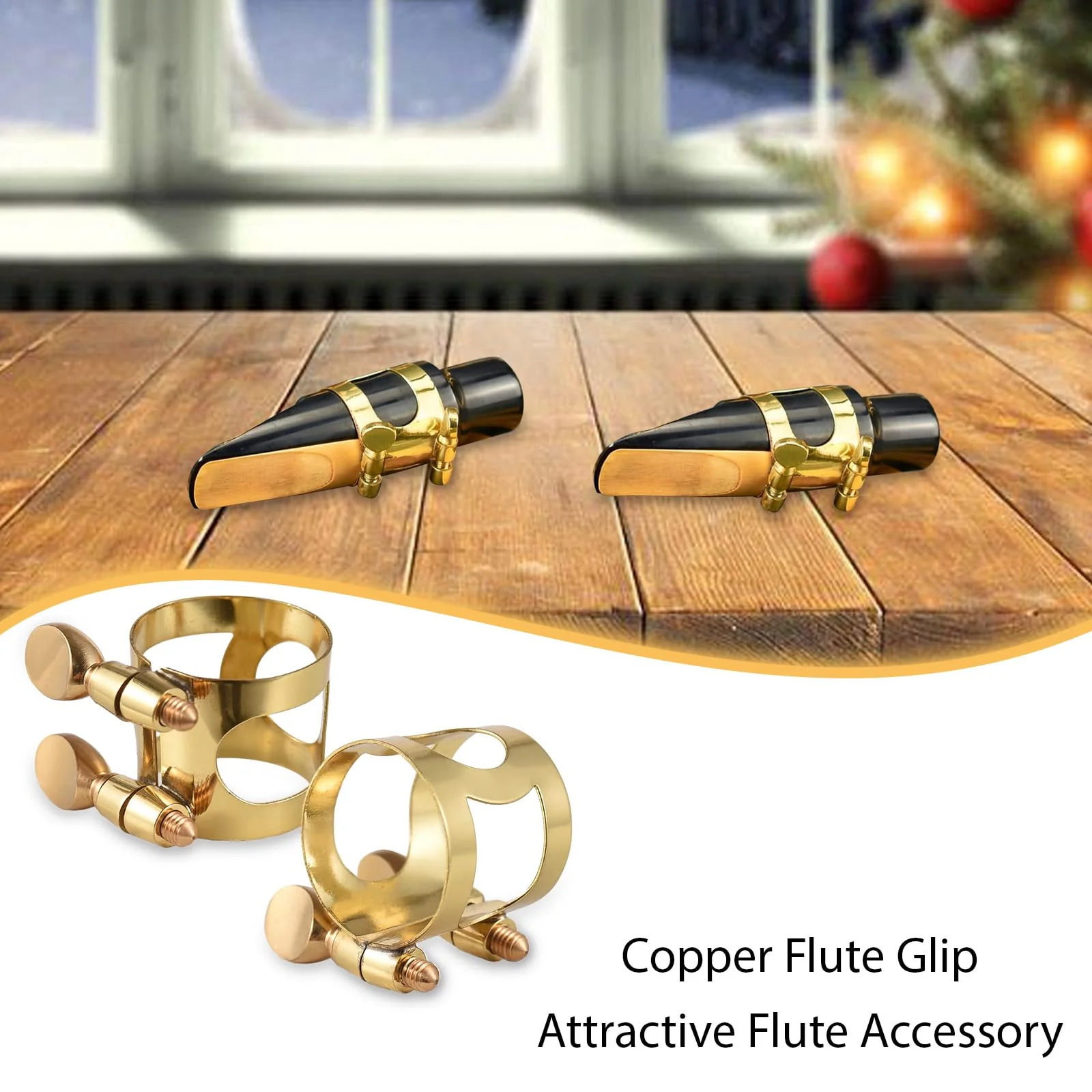 Btuty Tenor Saxophone Mouthpiece Tenor Saxophone Ligature Tenor Sax Mouthpiece Tenor Sax Ligature Brass Ligature Fastener Adjustable Double Screw Gold-Tenor - Image 5