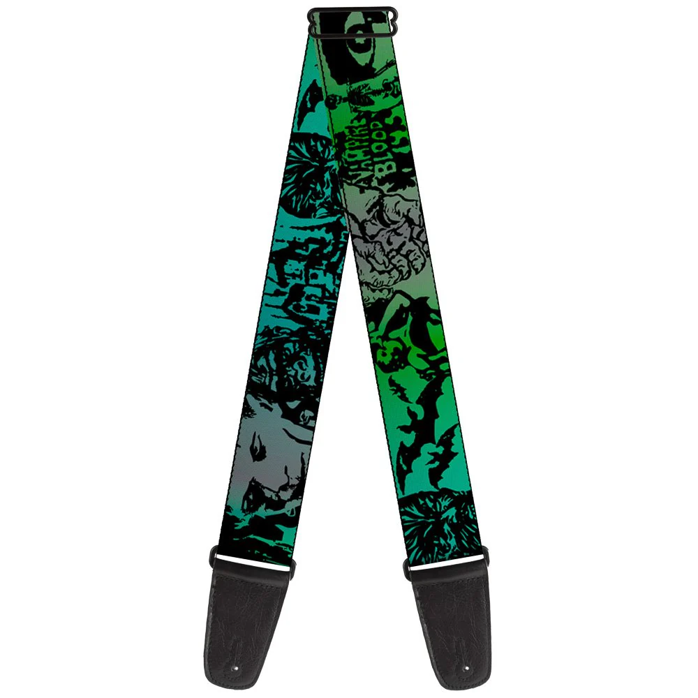 Buckle-Down Guitar Strap Retro Monster Aqua Black 2 Inches Wide