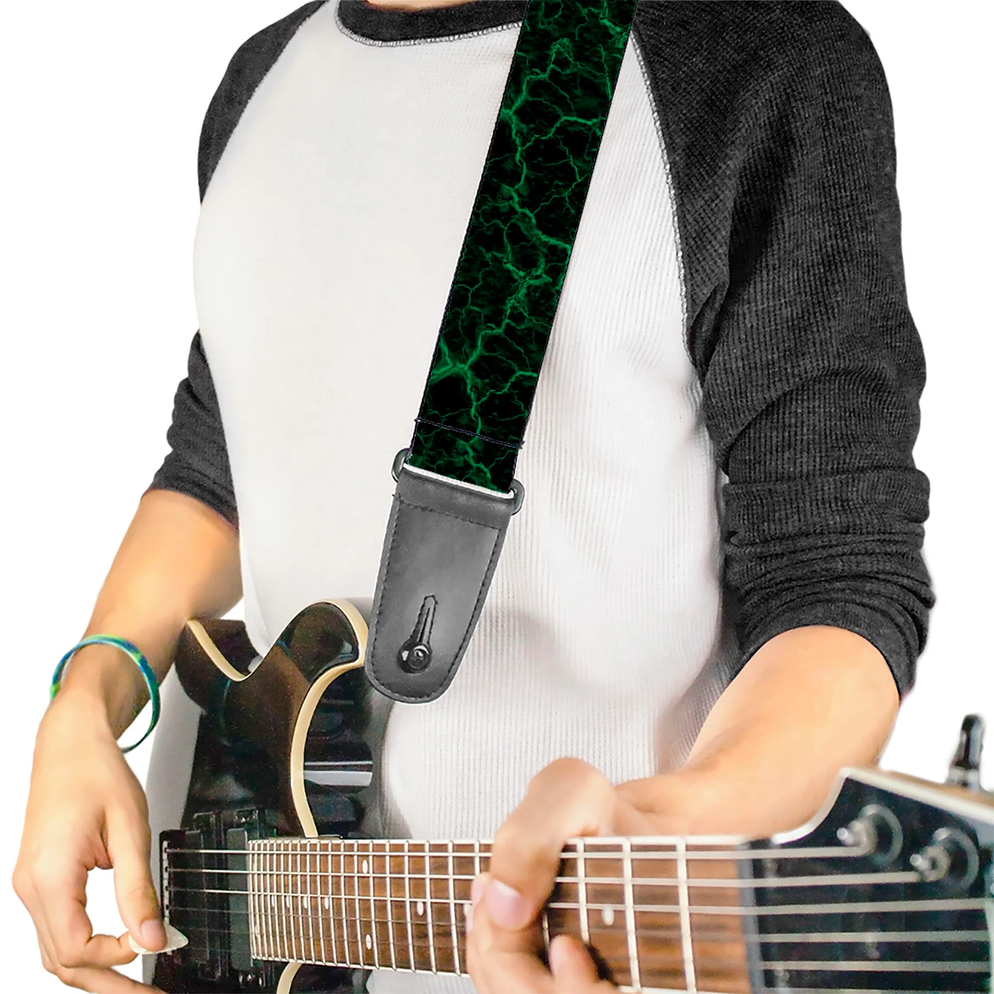 Buckle-Down Marble Black Baby Green, Acoustic, Bass, Electric Guitar Strap, 2 Inches Wide and Adjustable - Image 2