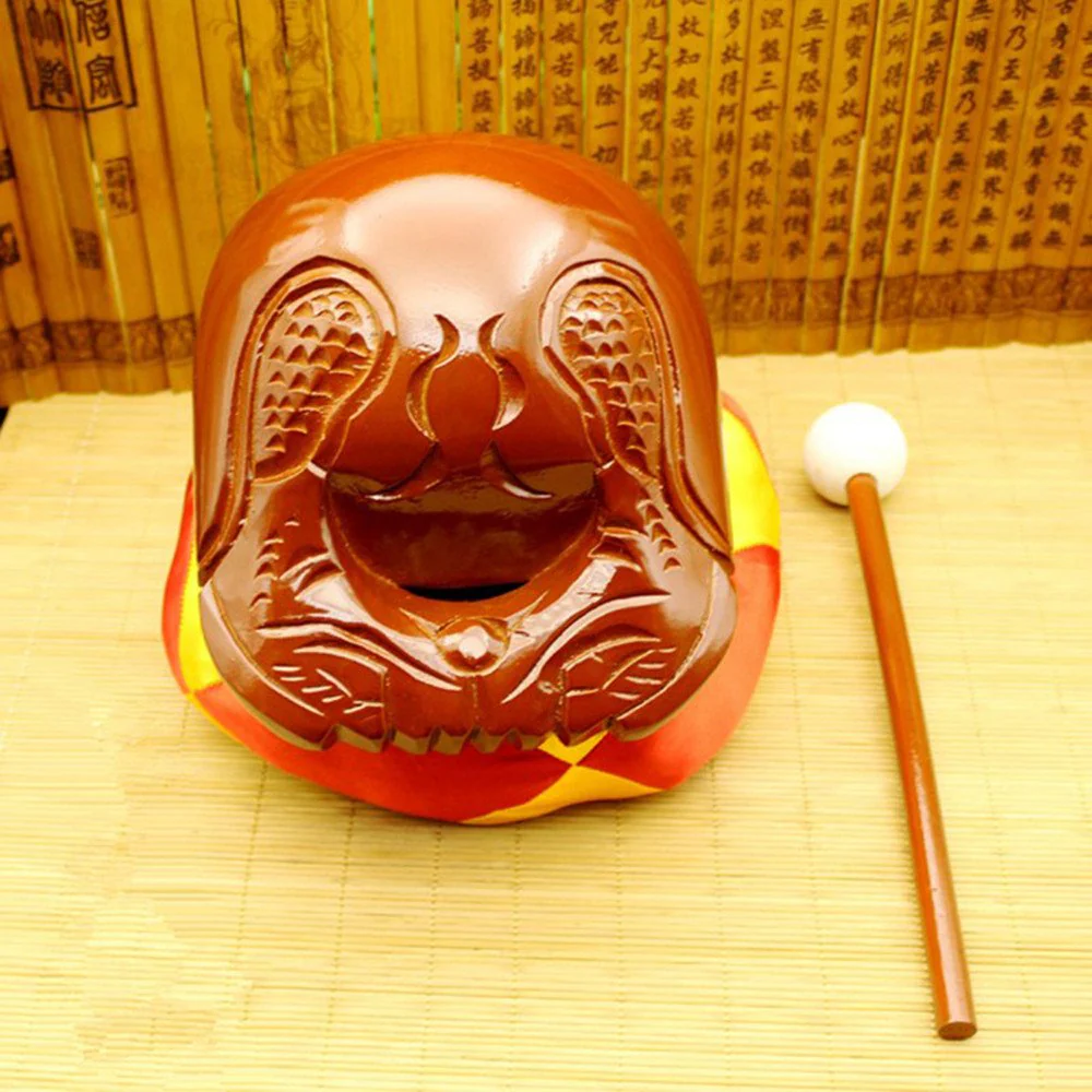 Buddhist Camphorwood Wooden Fish Temple Block Zen Drum with Mat 4 inch - Image 2