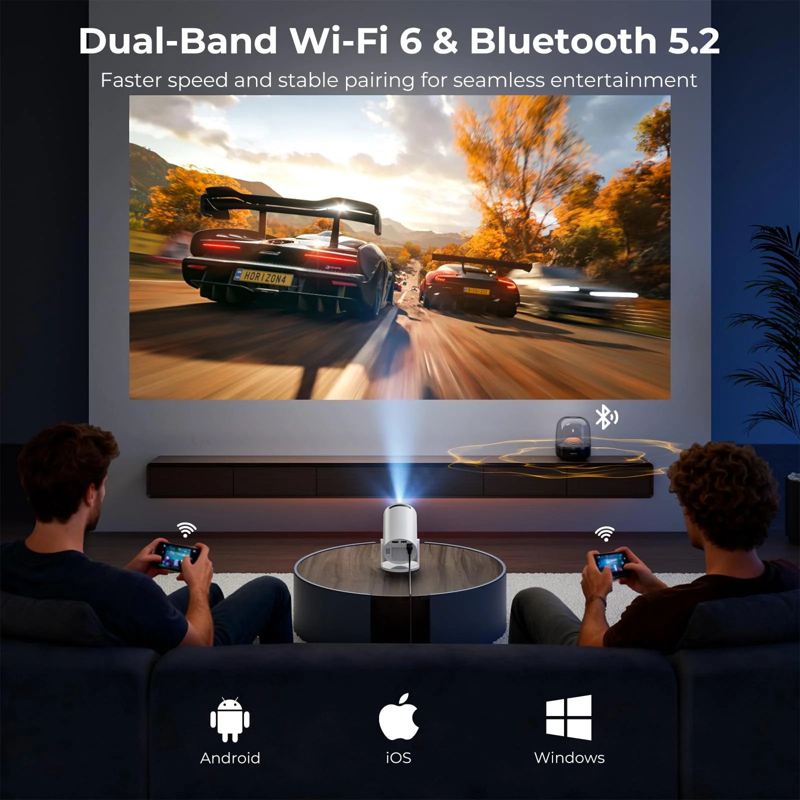 [Built-in Apps] CLOKOWE Mini Projector with WiFi and Bluetooth, 2026 Upgraded 1080P Smart Portable Projector with 180° Rotation, Auto Keystone, Compatible with iPhone/Android/Laptop/TV Stick/HDMI/USB white - Image 5