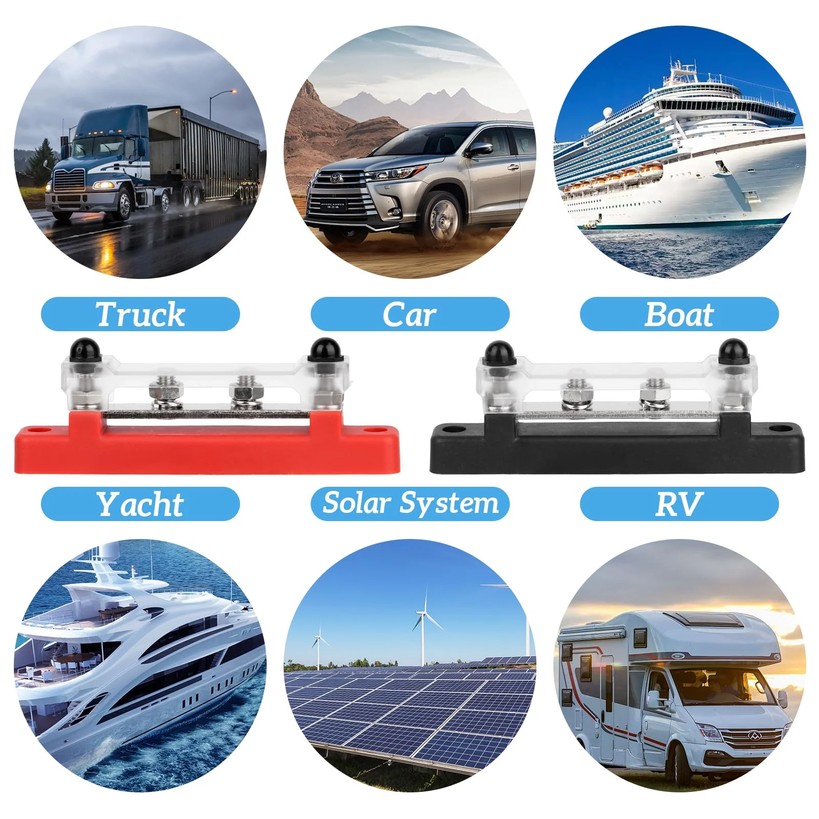Busbar 12V-48V DC Busbar Busbar Power Rail Distribution Block Power Distribution Block with 4 x M6 Connection Bolts Black Red for RV Car Yacht Boat Pack of 2 - Image 7