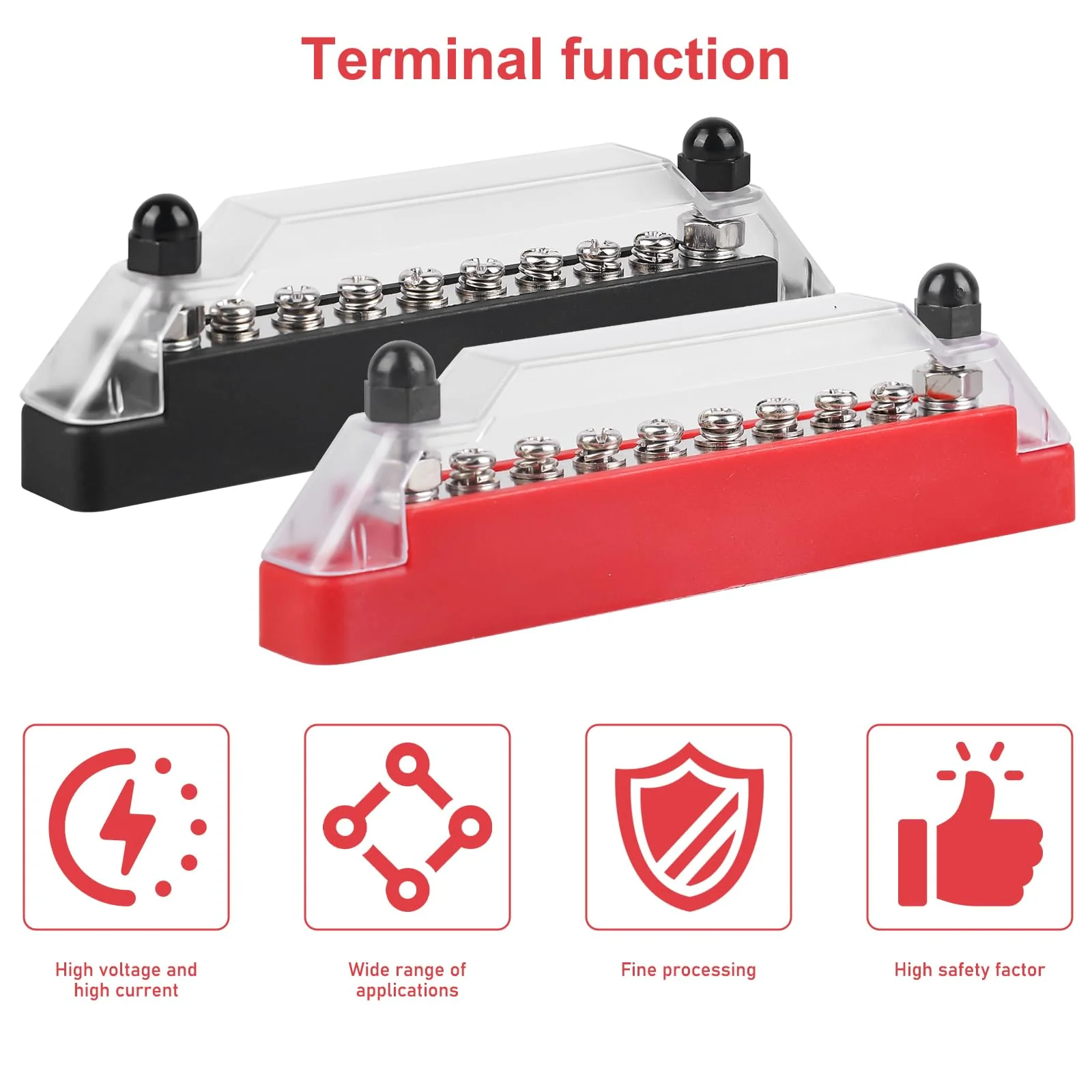 Busbar Distribution Block 12V-48V DC, Pack of 2 150A BusBar Distribution Block with 6 x M8 Terminal Bolts and 2 x M6 Terminal Bolts, 150A BusBar Box for Boat, Truck, Bus - Image 6