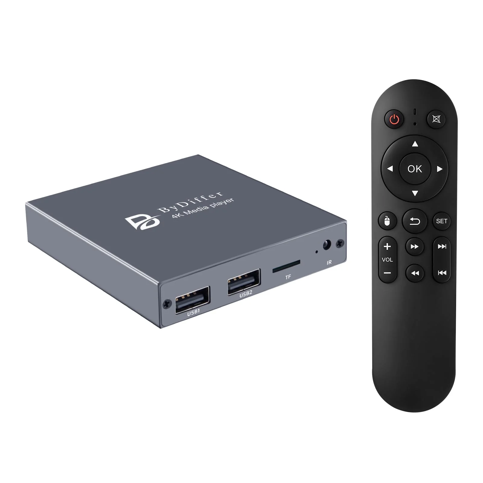 ByDiffer 4K Digital Media Player, TV MP4 Video Player for USB Drive/TF Card, 4K@60Hz Digital Signage HD Media Players with HDMI/AV/Optical, H.265/HEVC, Looping Auto Playback, Grey