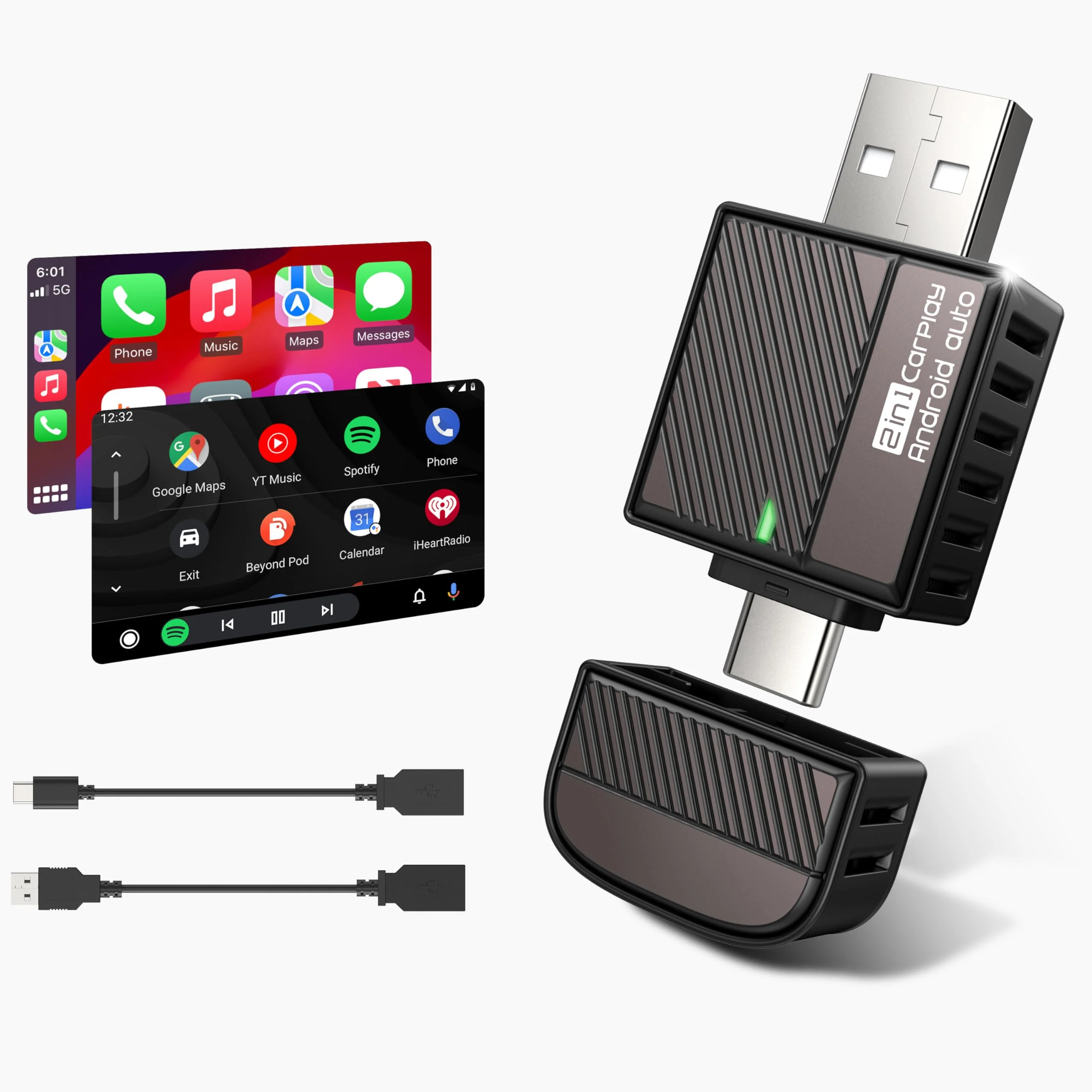 ByteWave Wireless Android Auto & CarPlay Adapter 2-in-1 Converts Wired to Wireless 2025 Upgraded, Plug-and-Play Dongle with Low Latency, Connect for iOS10+/Android 11+ Cars - Brown