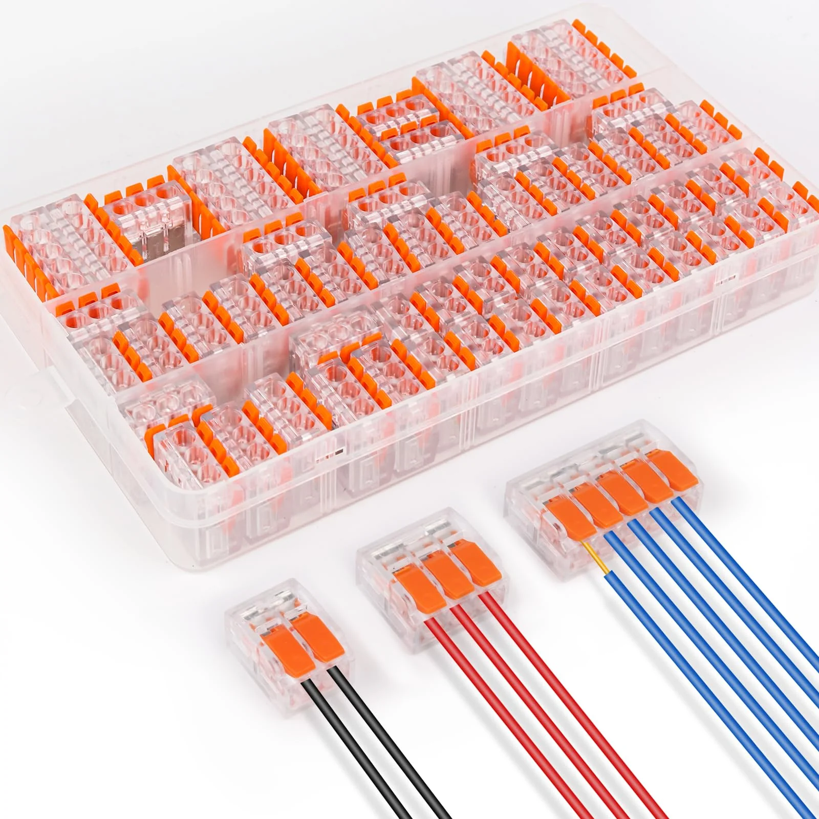 Cable Connector Cable Clamps Electric, Pack of 60 Connection Clamps Clamp with Actuation Lever, 4 mm² Conductor Clamp Lustre Terminals Connection Clamp Can Be Combined for Fixed Cable 2-3-5 Conductors orange