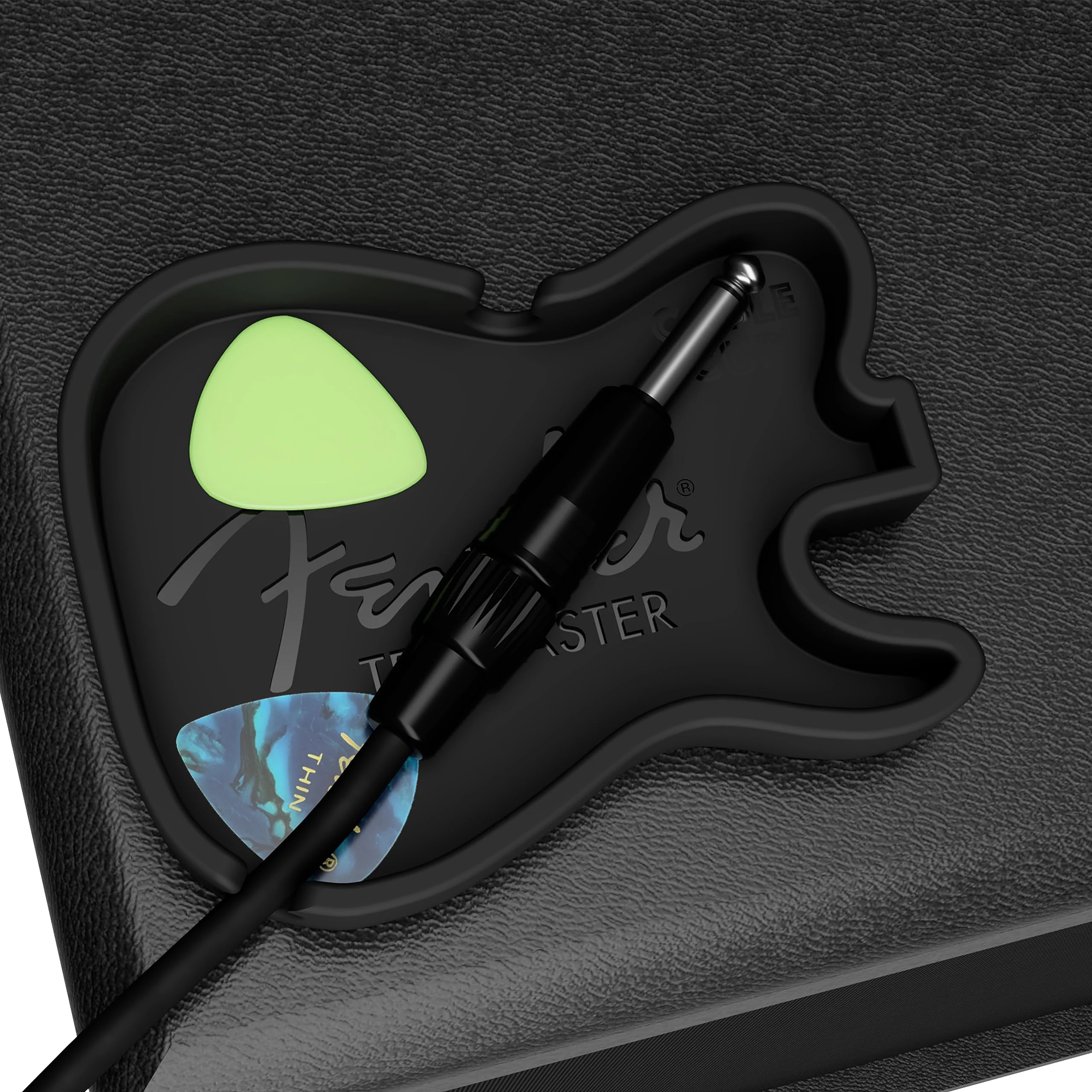 Cable Cup FenderĀ® Pick & Cable Holder | Adhesive-Free Amp-Top or Tabletop Tray Using Microsuction Technology | TeleĀ® Body Shape Tele Body