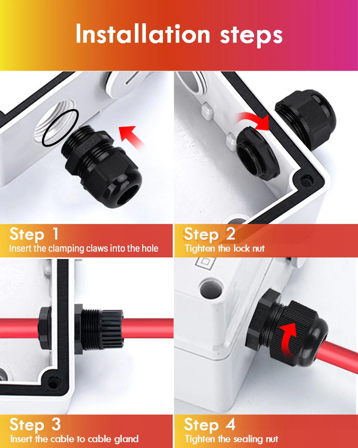 Cable Gland Set with Seals, Gorffy 60 Pieces IP68 Cable Grommet Waterproof PG7 PG9 PG11 PG13.5 PG16 PG19, Cable Glands for Outdoor Garden, Plastic Nylon Cable Grommets 60 Stück - Image 4