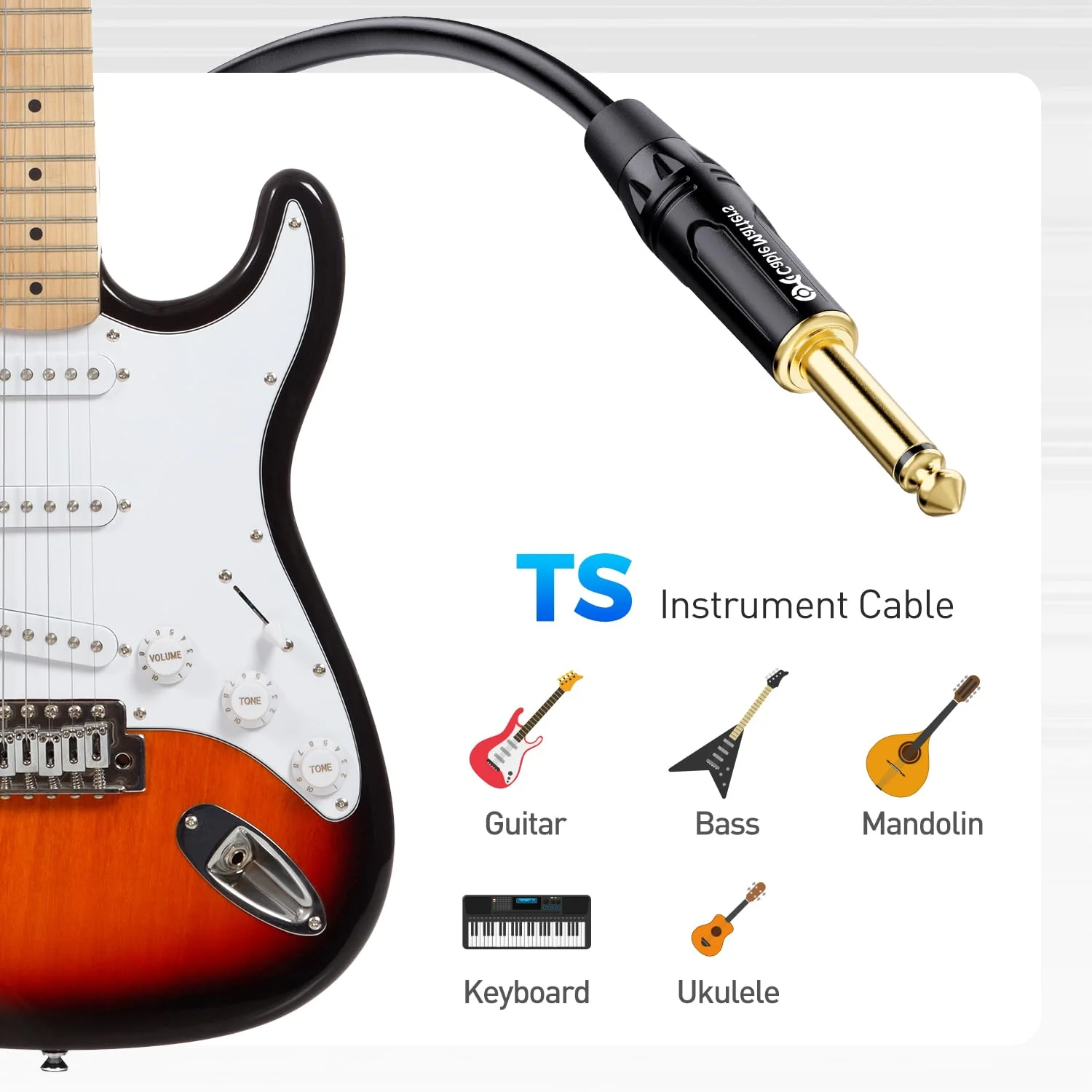 Cable Matters 2-Pack 1/4 Inch TS to TS Electric Guitar Cable 6 Feet - Guitar Cord/Guitar Amp Cord/Instrument Cable for Electric Guitar, Mandolin, Bass AMP, Keyboard, Mixer, Equalizer 6 ft Straight - Image 6