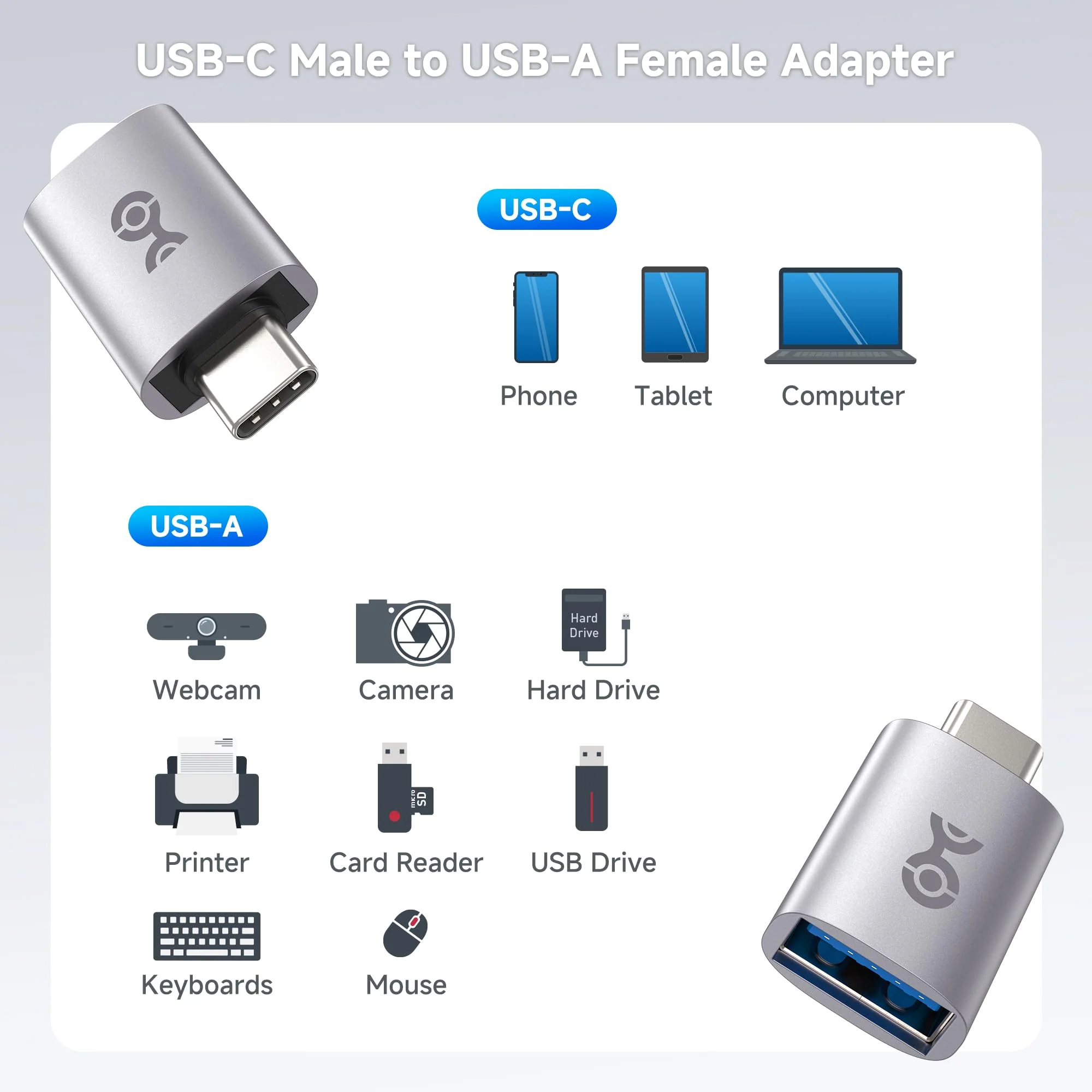 Cable Matters 2-Pack, 10Gbps USB C to USB Adapter Male to Female for High-Speed Data Transferring & Fast Charging, Reversible USB-C, USB to USB C Adapter for iPhone 16/15, iPad Pro, Galaxy S23 - Image 7