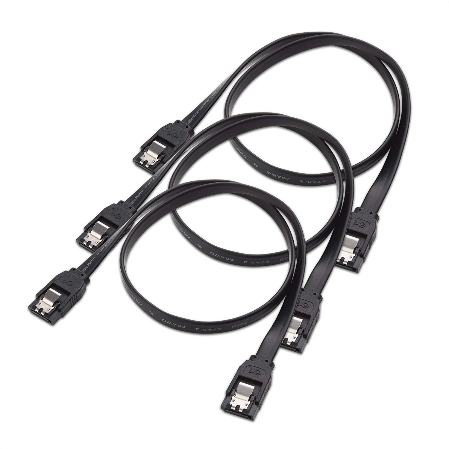 Cable Matters 3-Pack SATA III 6.0 Gbps SATA Cable 24 Inches (SATA Cable for SSD, SATA SSD Cable, SATA 3 Cables) Black
