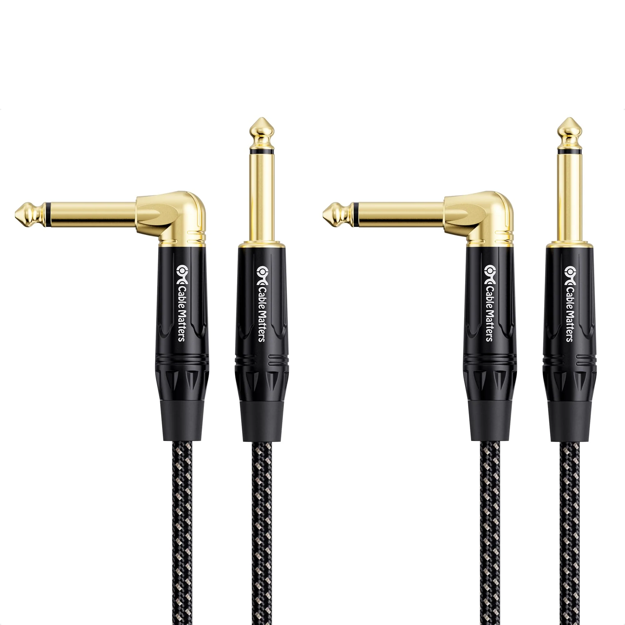 Cable Matters Braided 2-Pack 1/4 Inch TS Right Angle Electric Instrument Cable - 10 Feet Straight to Right Angle, Compatible with Guitar, Bass, Amp, Mixer, Equalizer 10 ft